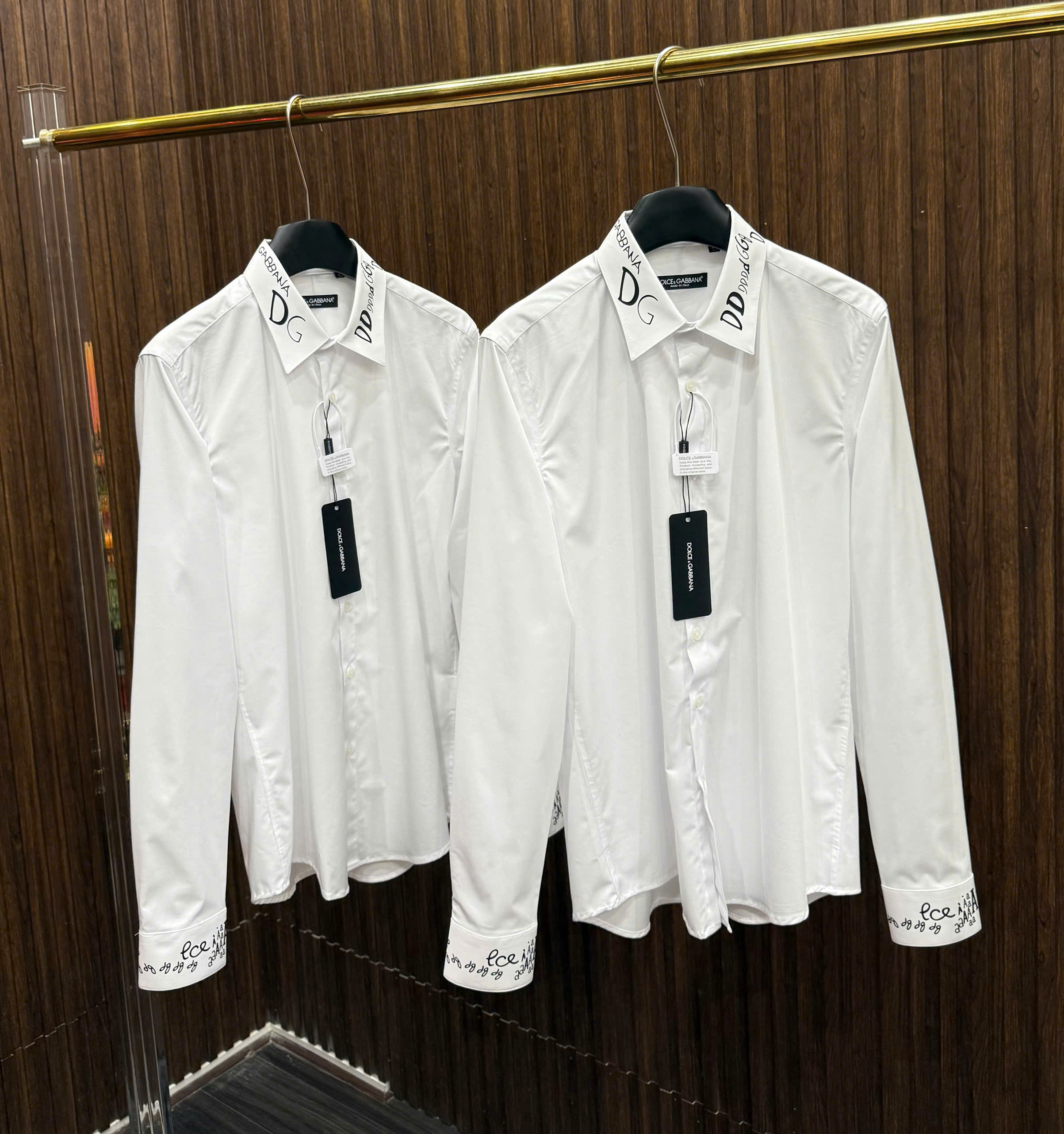 Áo sơ mi Dolce Gabbana DG Trắng logo check tay cổ Like Auth S-XL MK