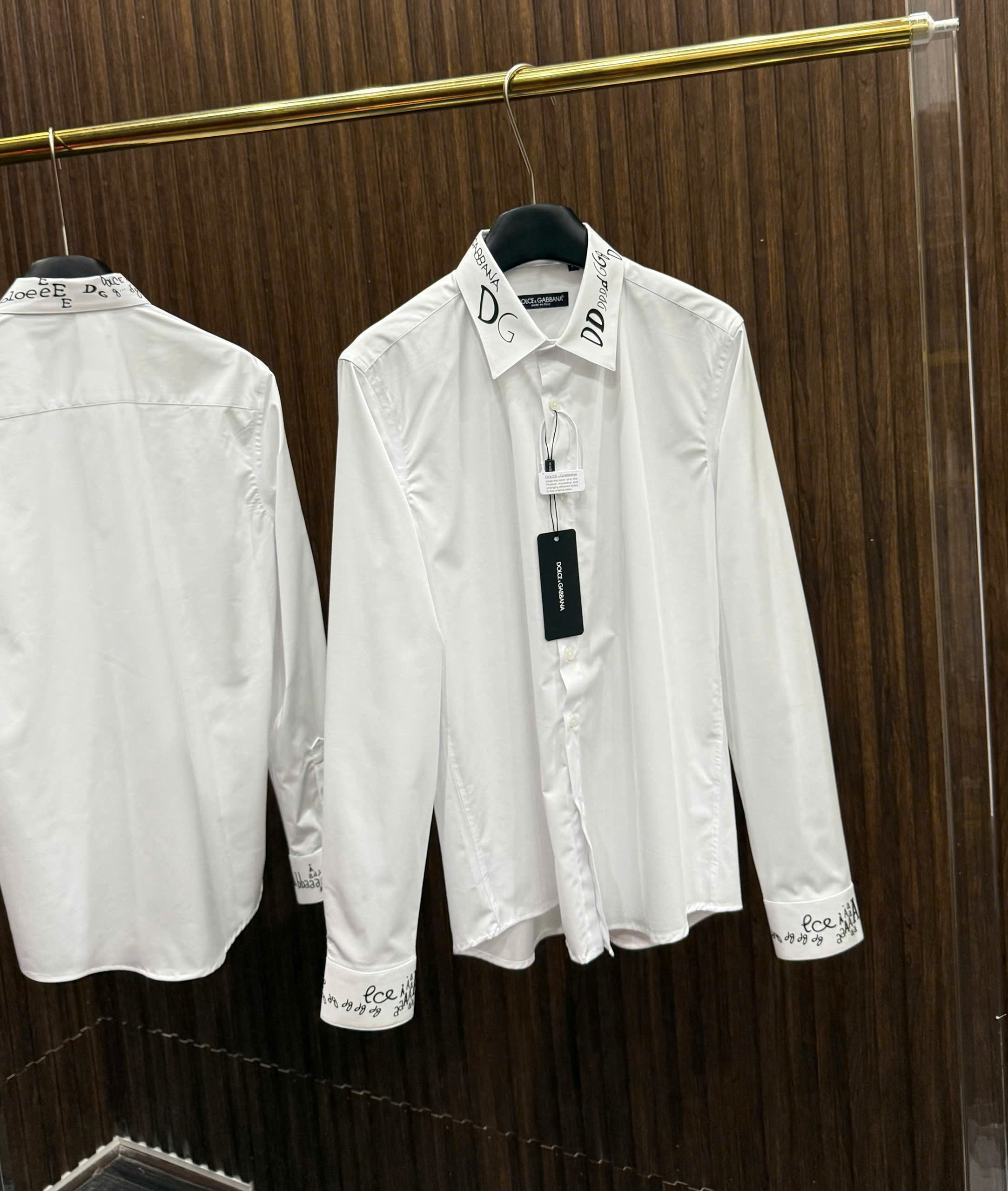 Áo sơ mi Dolce Gabbana DG Trắng logo check tay cổ Like Auth S-XL MK