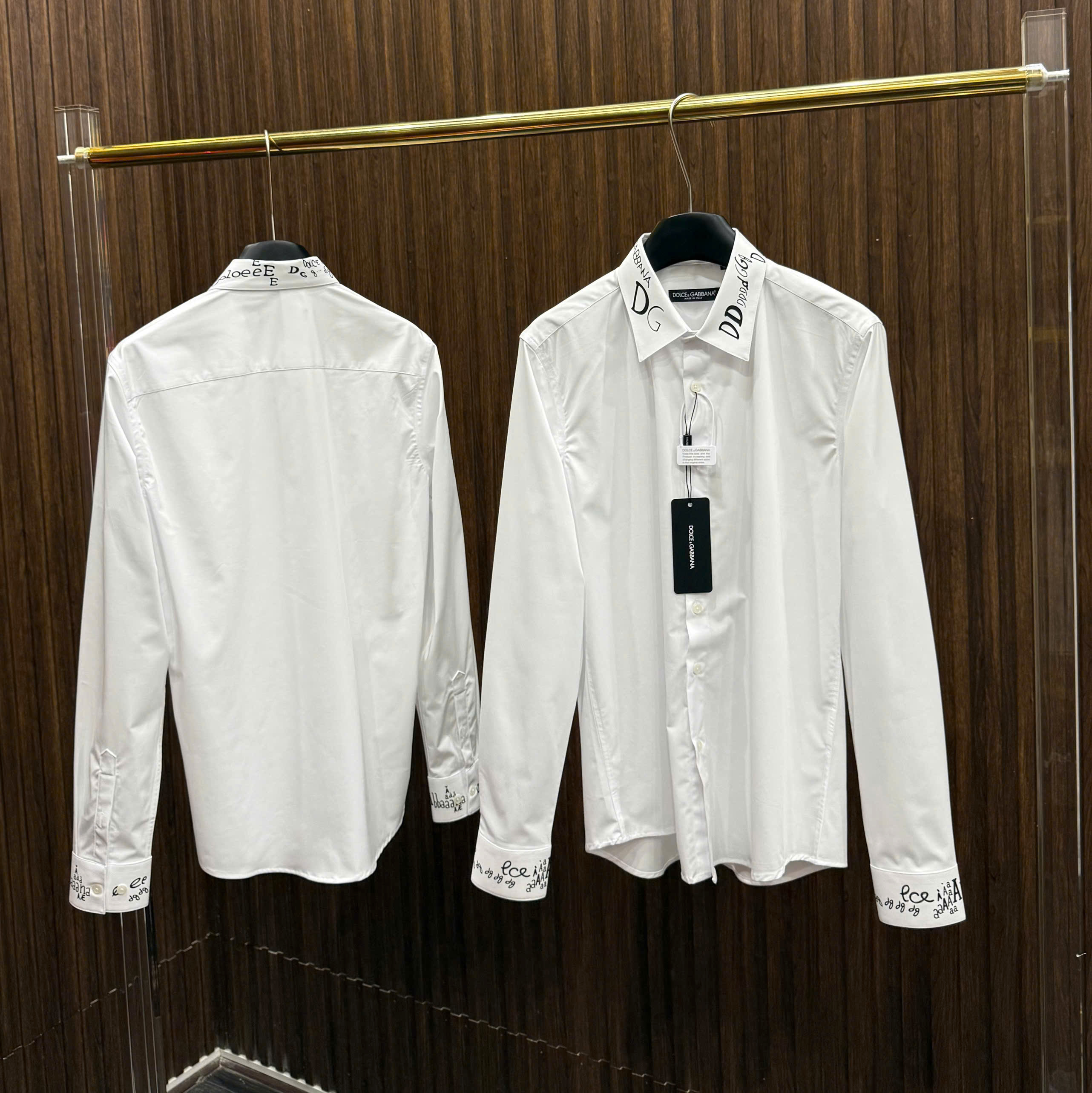 Áo sơ mi Dolce Gabbana DG Trắng logo check tay cổ Like Auth S-XL MK