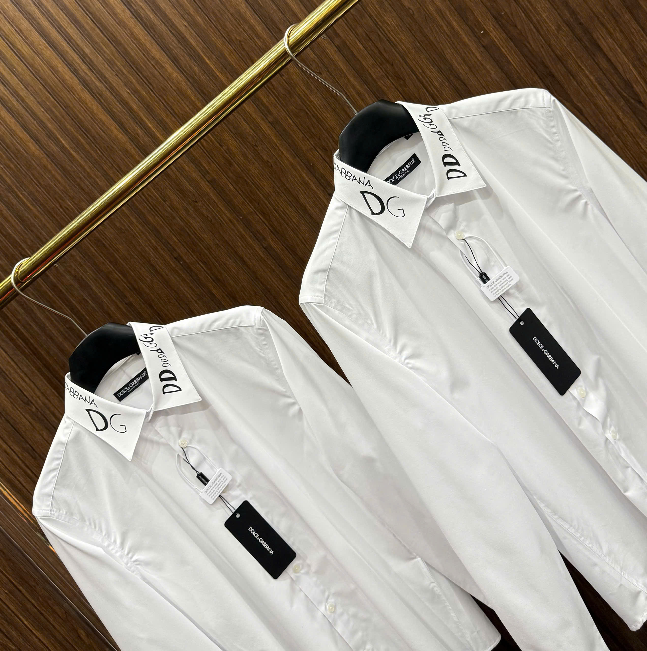 Áo sơ mi Dolce Gabbana DG Trắng logo check tay cổ Like Auth S-XL MK