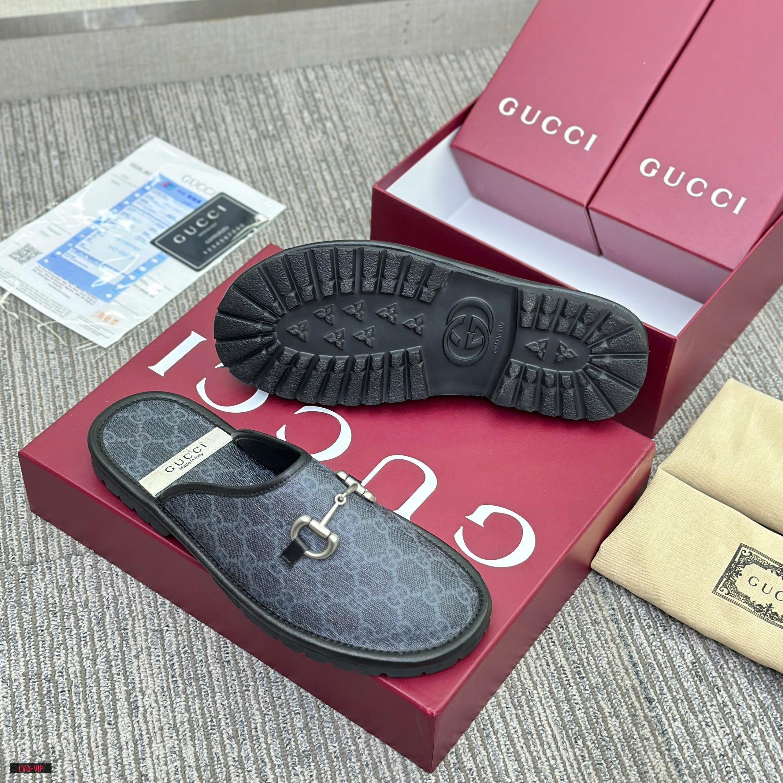 Dép sục bịt đầu Gucci GC monogram móc khóa bạc Like Auth 38-43 LVQ\xanh