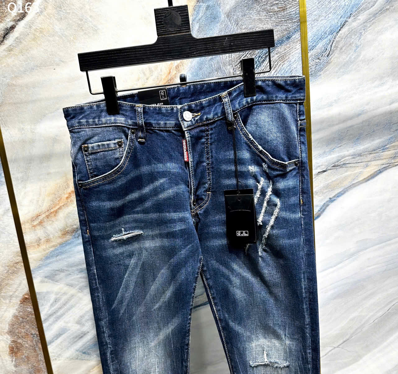 Quần Jean bò Dsquared2 DSQ icon Xanh rách xước logo tag túi sau Like Auth 44-52 LK