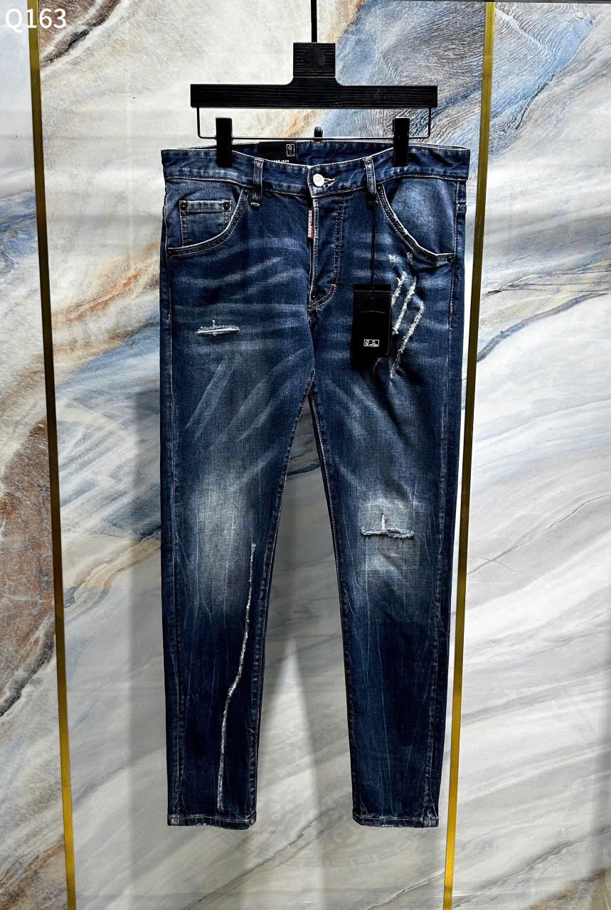 Quần Jean bò Dsquared2 DSQ icon Xanh rách xước logo tag túi sau Like Auth 44-52 LK
