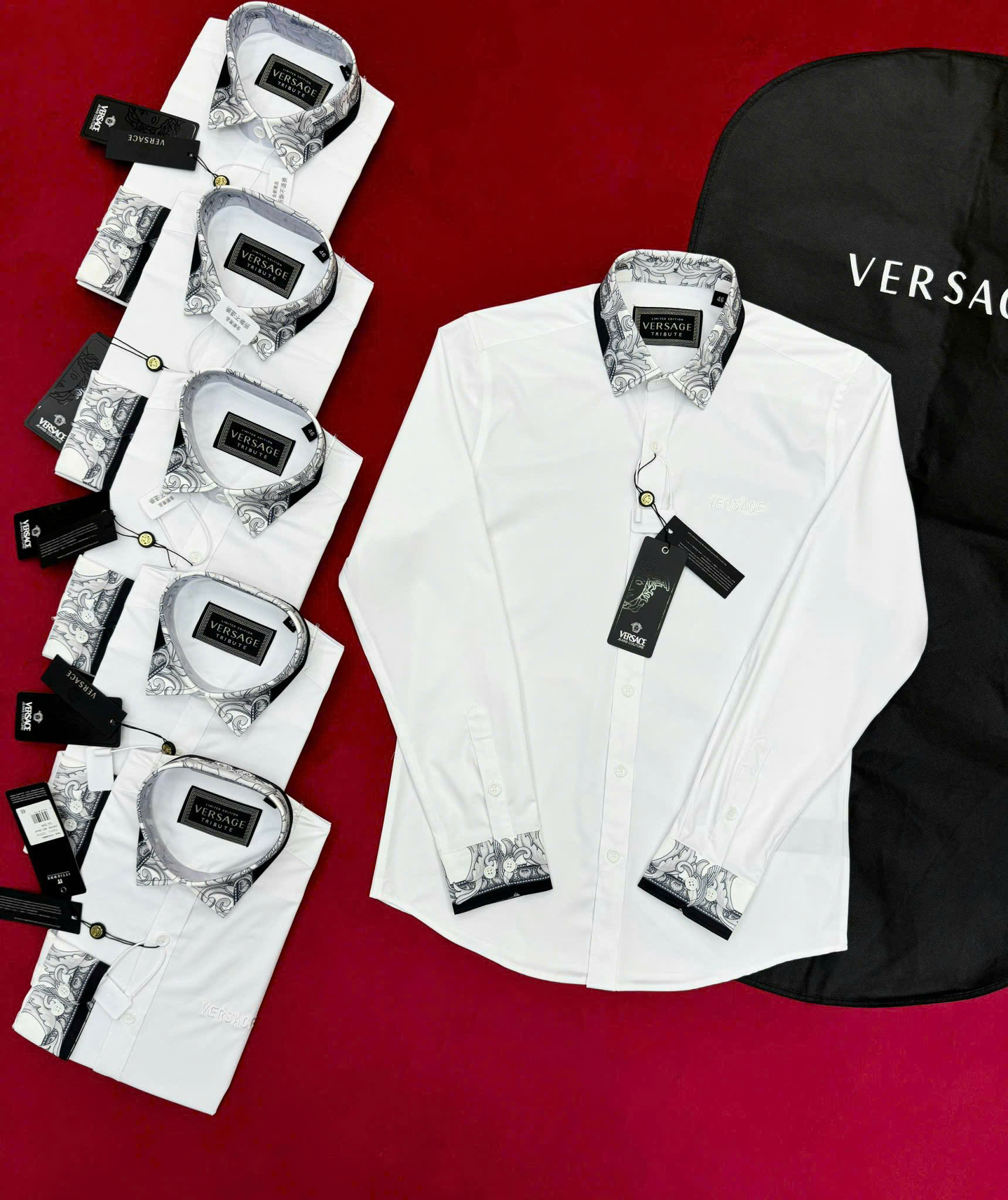 Áo sơ mi Versace VS Trắng check họa tiết tay cổ Like Auth S-XL MK