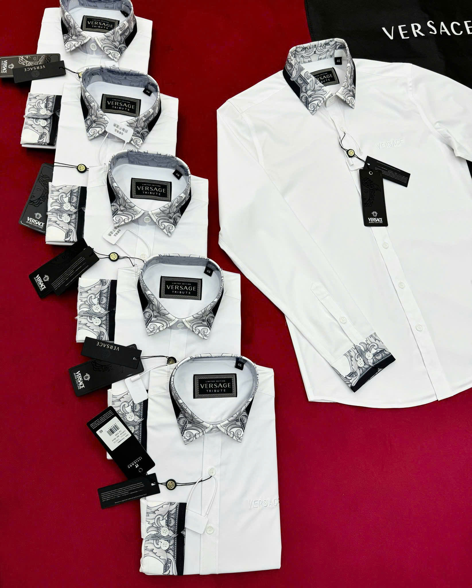 Áo sơ mi Versace VS Trắng check họa tiết tay cổ Like Auth S-XL MK