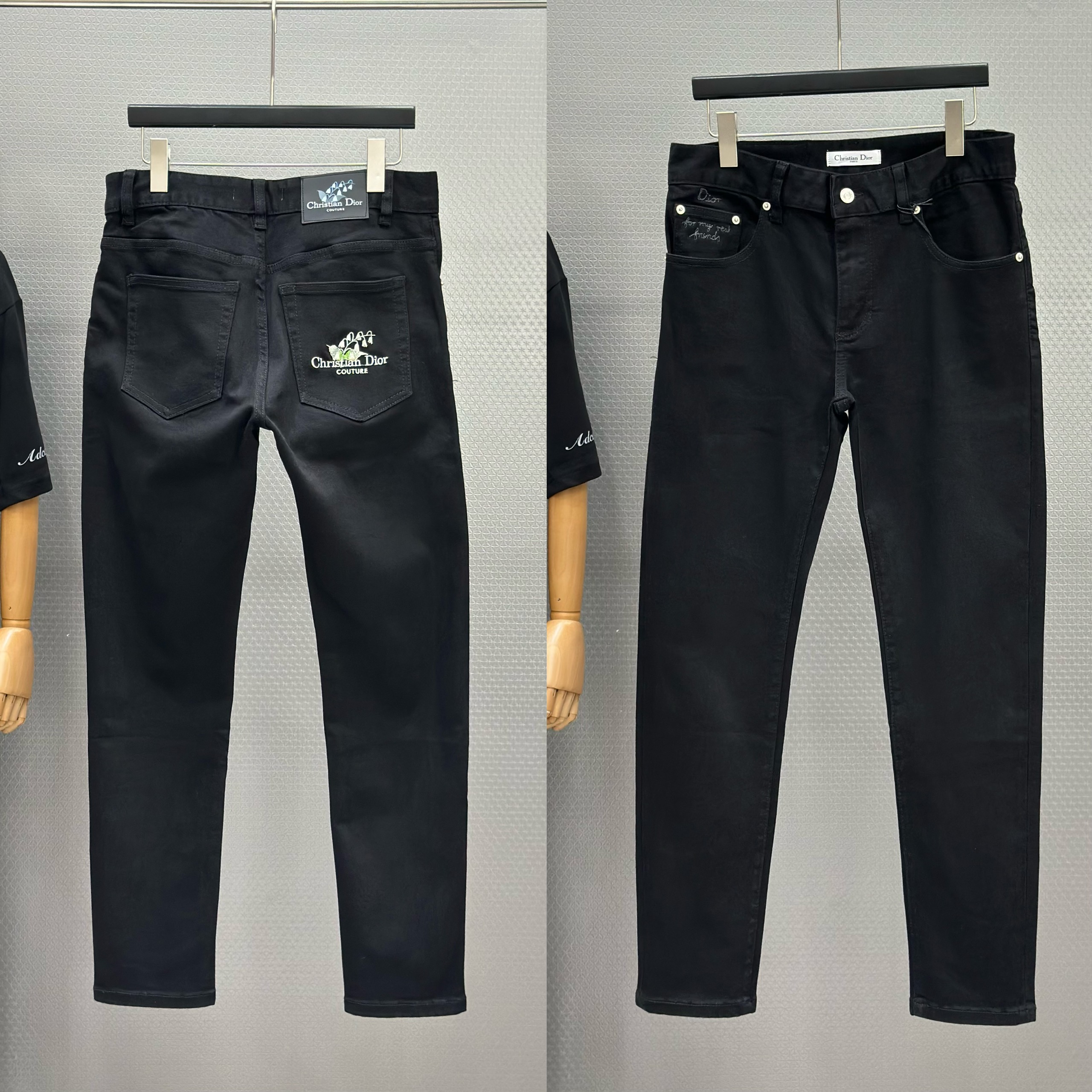 Quần Jean Dior CD 75135 Đen logo thêu cành hoa túi sau Like Auth 28-34 MK VTN