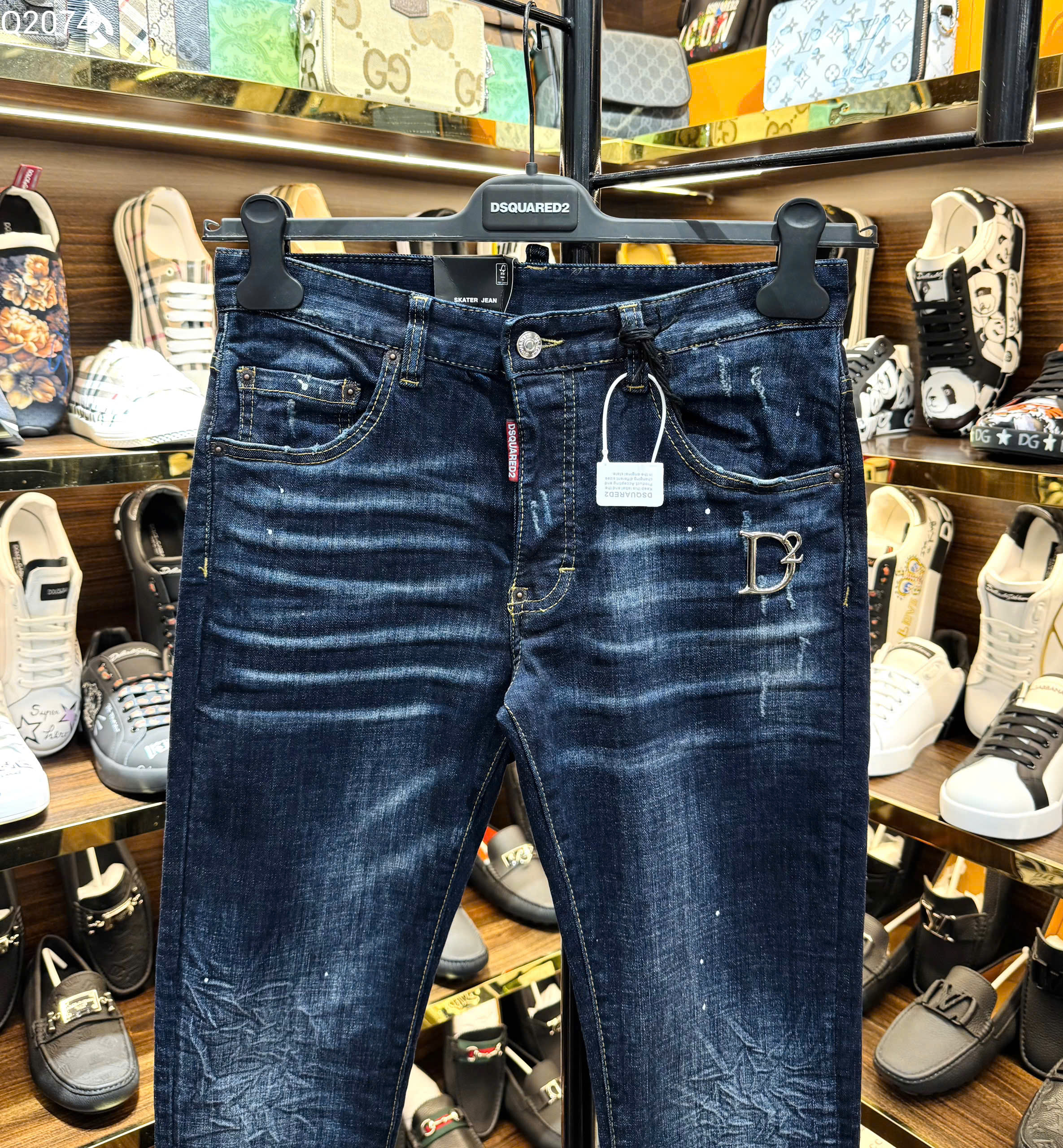 Quần Jean Dsquared2 DSQ D2 Xanh rách xước logo đùi kim loại Like Auth 44-54 MK