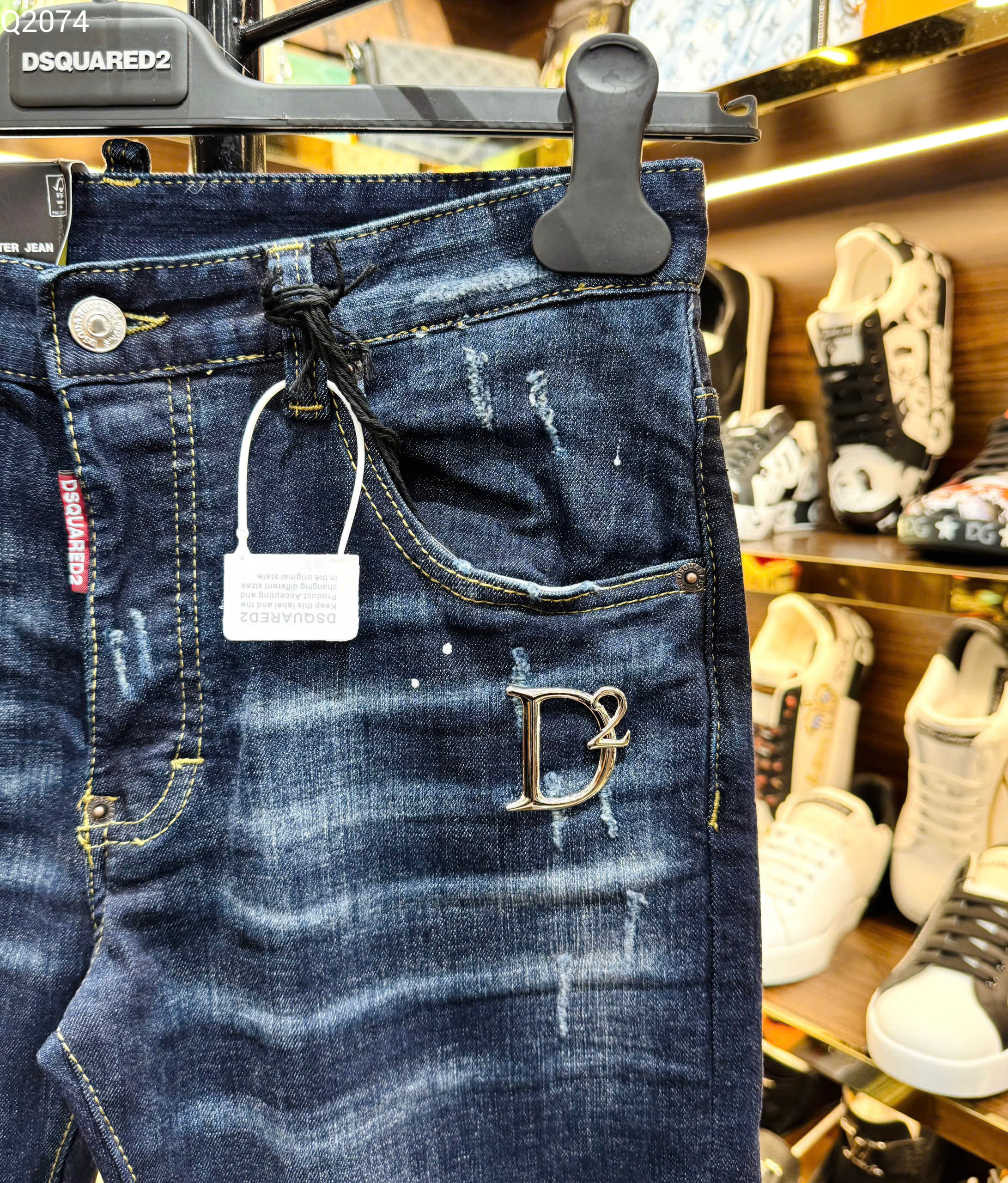 Quần Jean Dsquared2 DSQ D2 Xanh rách xước logo đùi kim loại Like Auth 44-54 MK