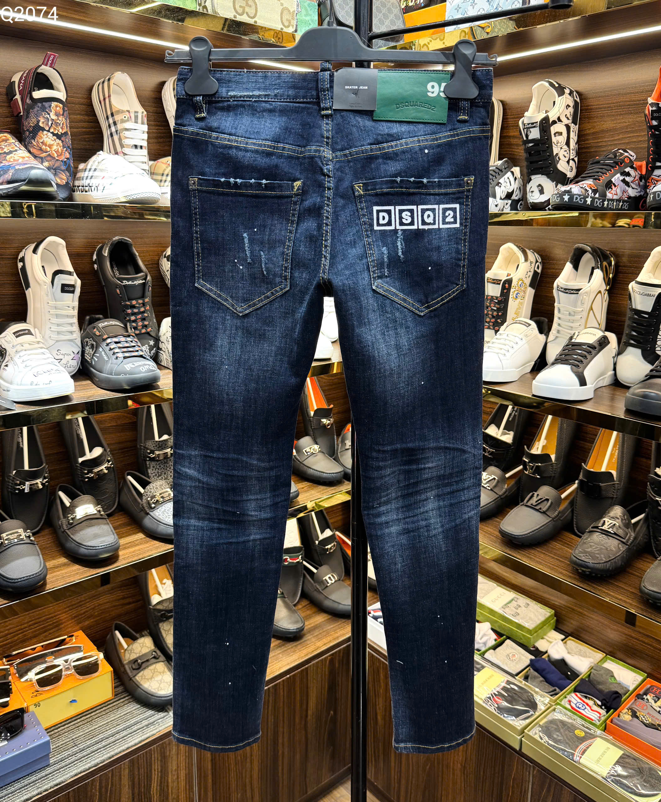 Quần Jean Dsquared2 DSQ D2 Xanh rách xước logo đùi kim loại Like Auth 44-54 MK
