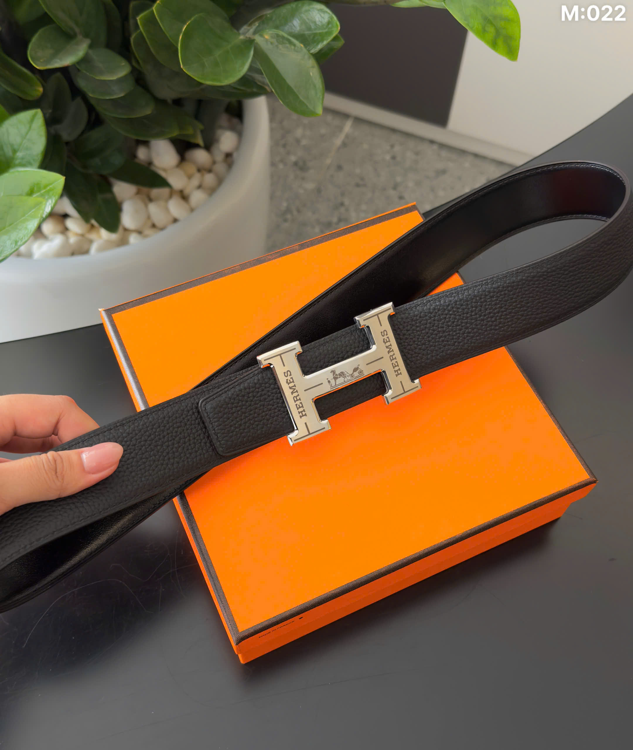 Thắt lưng dây nịt Hermes HM Đen mặt Vàng chữ H in logo Like Auth 85-110cm DDT