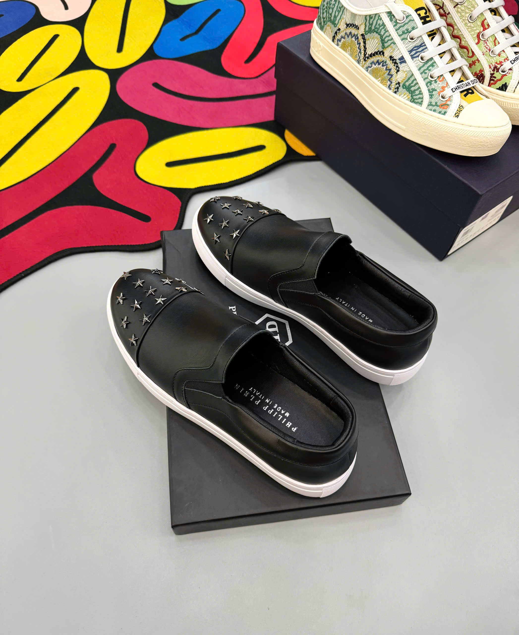 Giày slipon Phillip Plein Đen trơn mũi đính sao Like Auth 38-43 MK