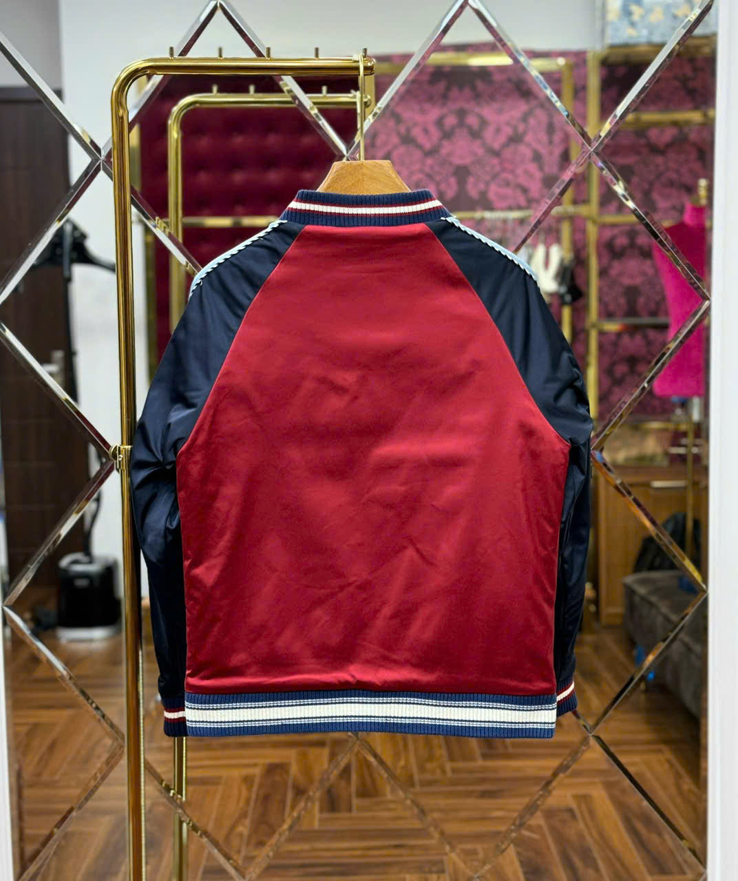 Áo khoác bomber Gucci GC Đỏ phối tay Đen Xám họa tiết 2 chú cún Like Auth 44-50 LK