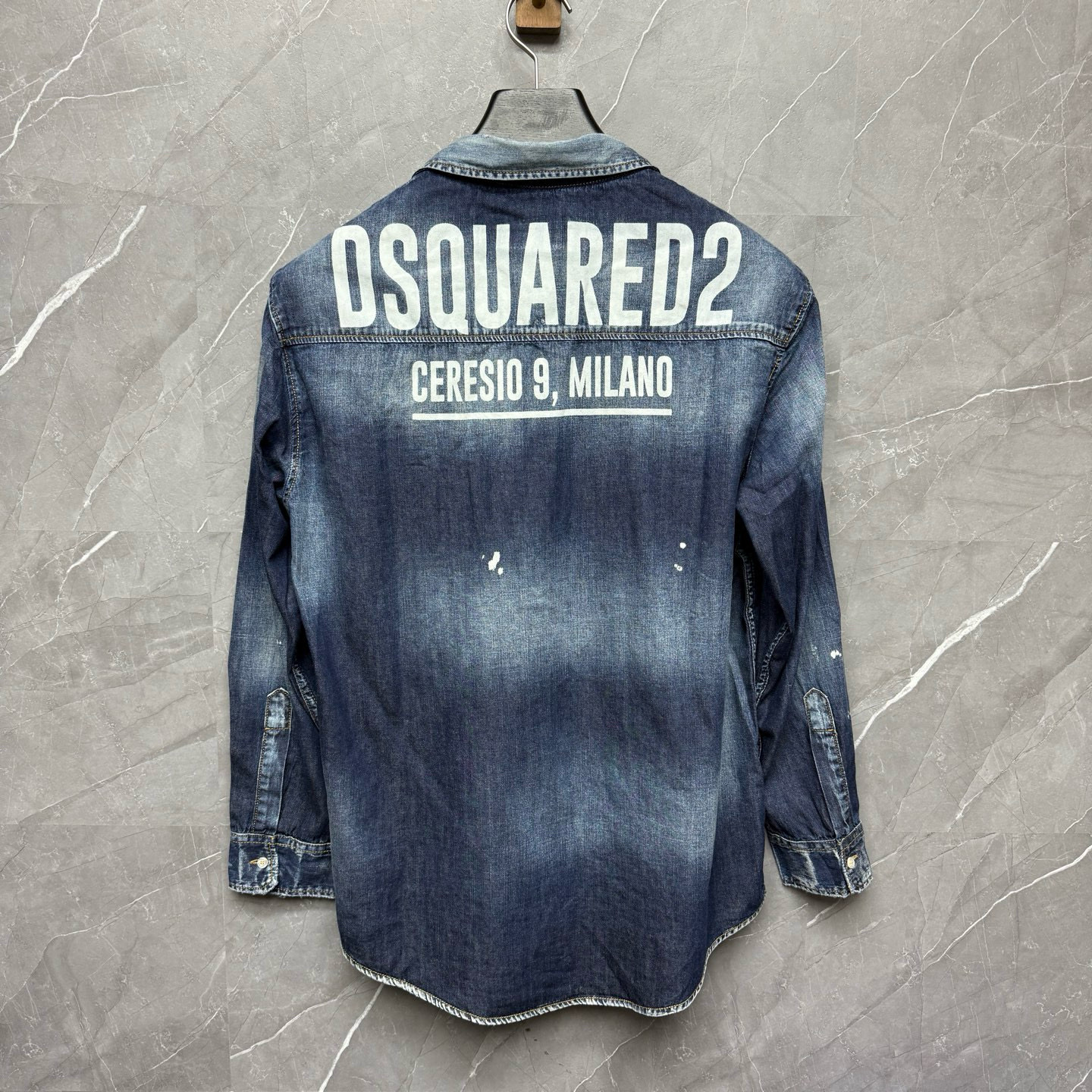 Áo sơ mi jean bò Dsquared2 DSQ Milano Xanh Loang logo lưng 1-1 on web 44-46 VTN