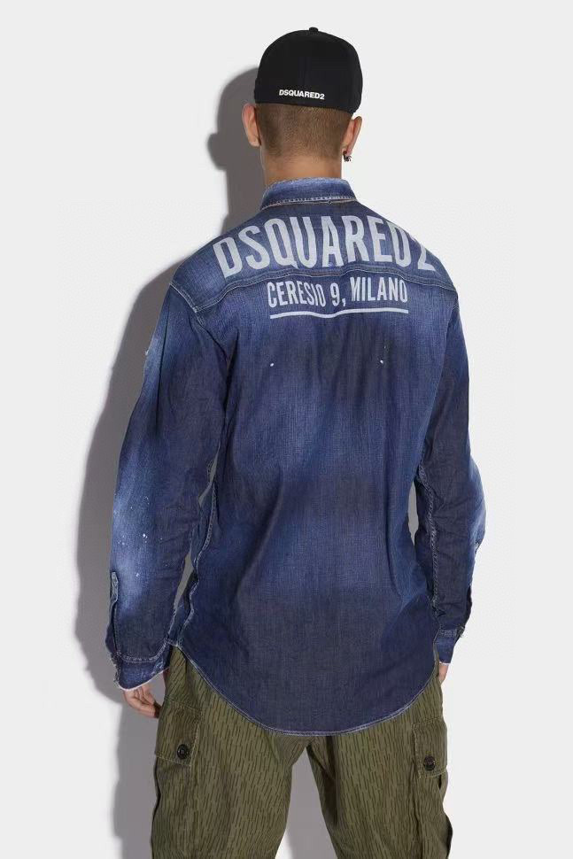 Áo sơ mi jean bò Dsquared2 DSQ Milano Xanh Loang logo lưng 1-1 on web 44-46 VTN