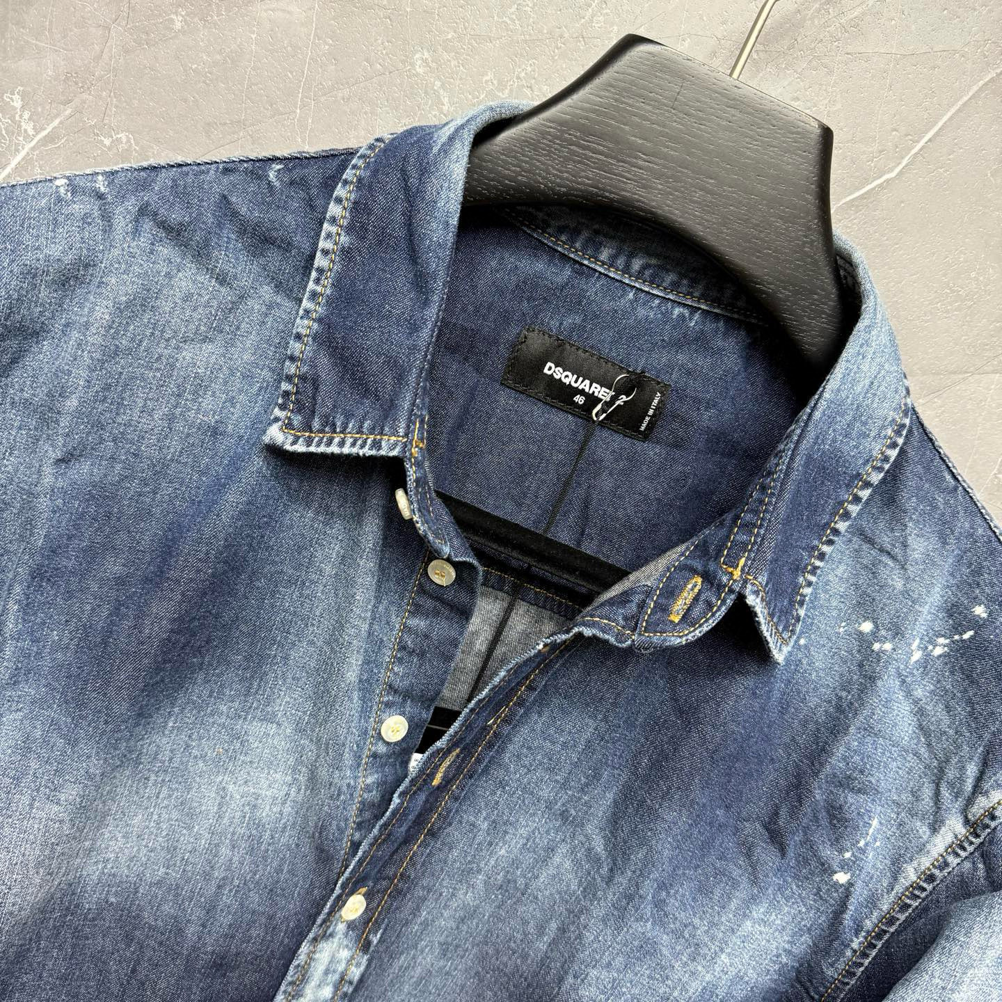 Áo sơ mi jean bò Dsquared2 DSQ Milano Xanh Loang logo lưng 1-1 on web 44-46 VTN