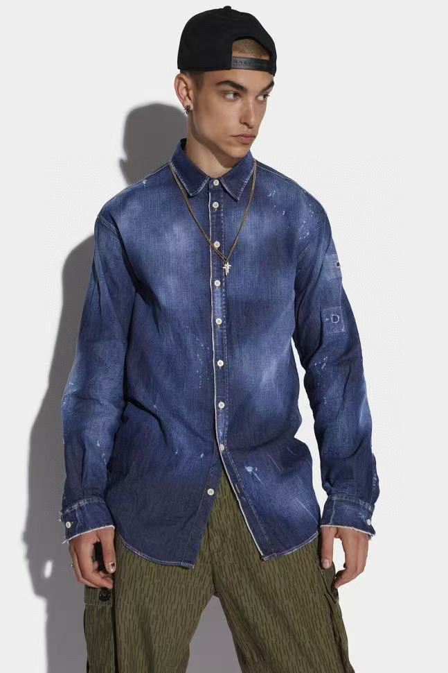 Áo sơ mi jean bò Dsquared2 DSQ Milano Xanh Loang logo lưng 1-1 on web 44-46 VTN