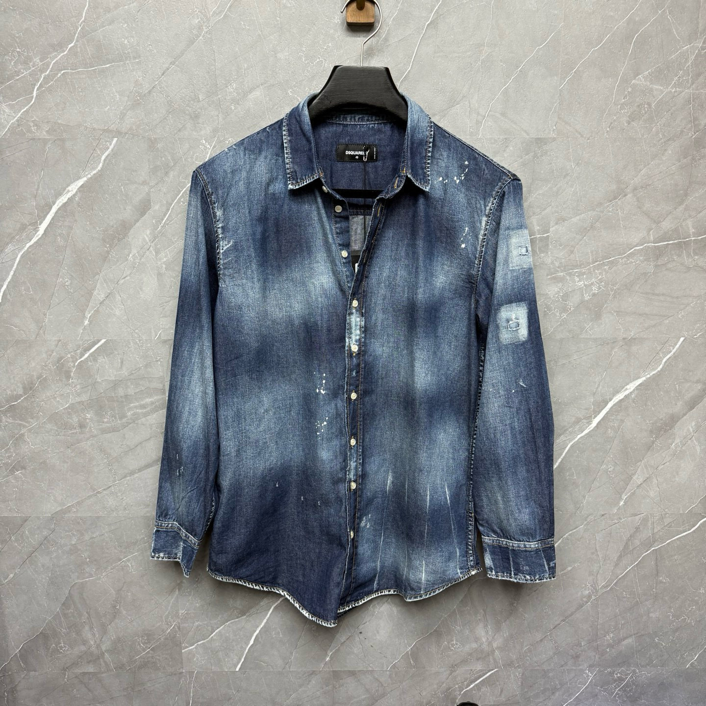 Áo sơ mi jean bò Dsquared2 DSQ Milano Xanh Loang logo lưng 1-1 on web 44-46 VTN