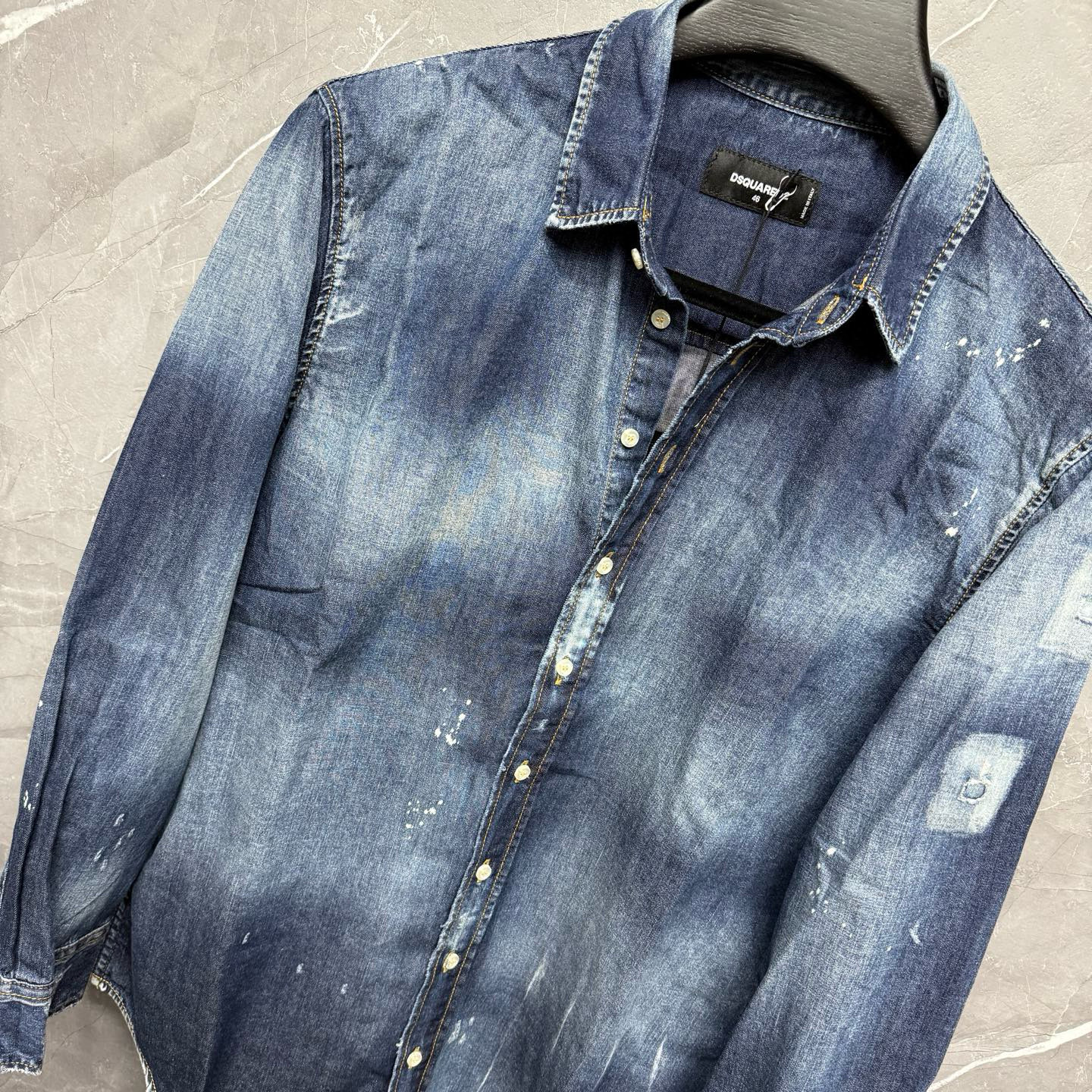 Áo sơ mi jean bò Dsquared2 DSQ Milano Xanh Loang logo lưng 1-1 on web 44-46 VTN