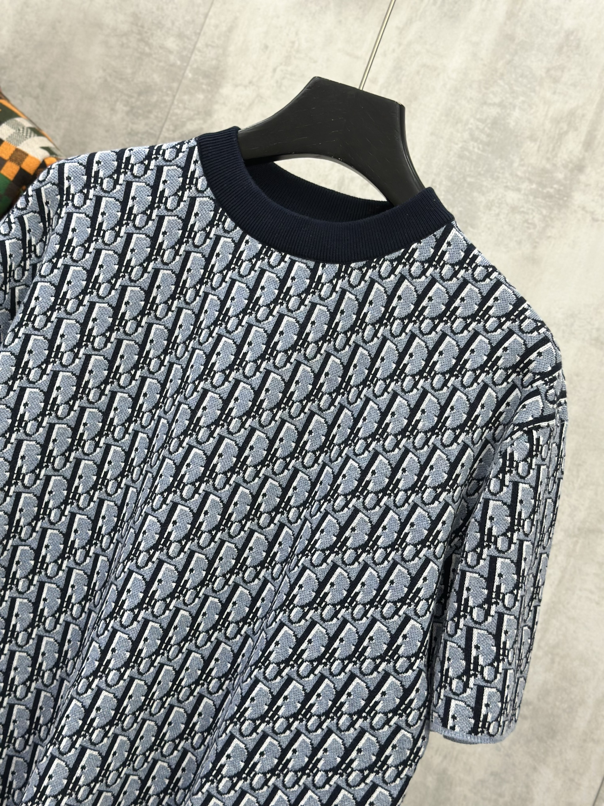 Áo phông T shirt len Dior CD Xanh họa tiết Obique full Like Auth S-L VTN