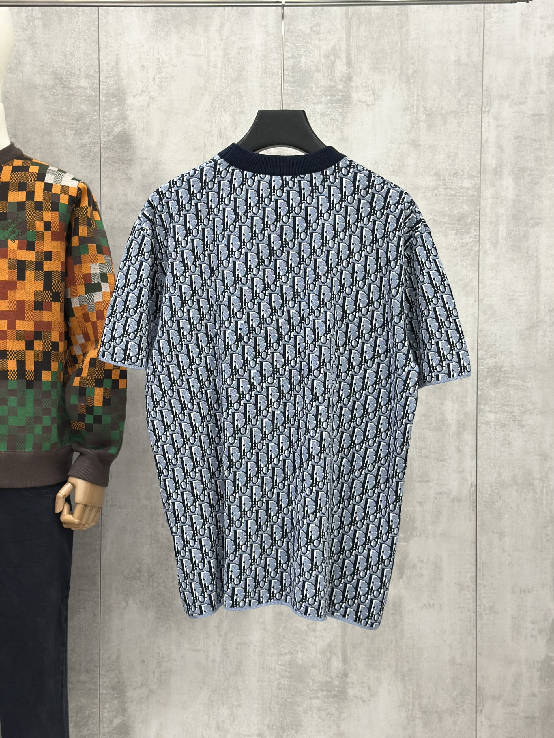 Áo phông T shirt len Dior CD Xanh họa tiết Obique full Like Auth S-L VTN