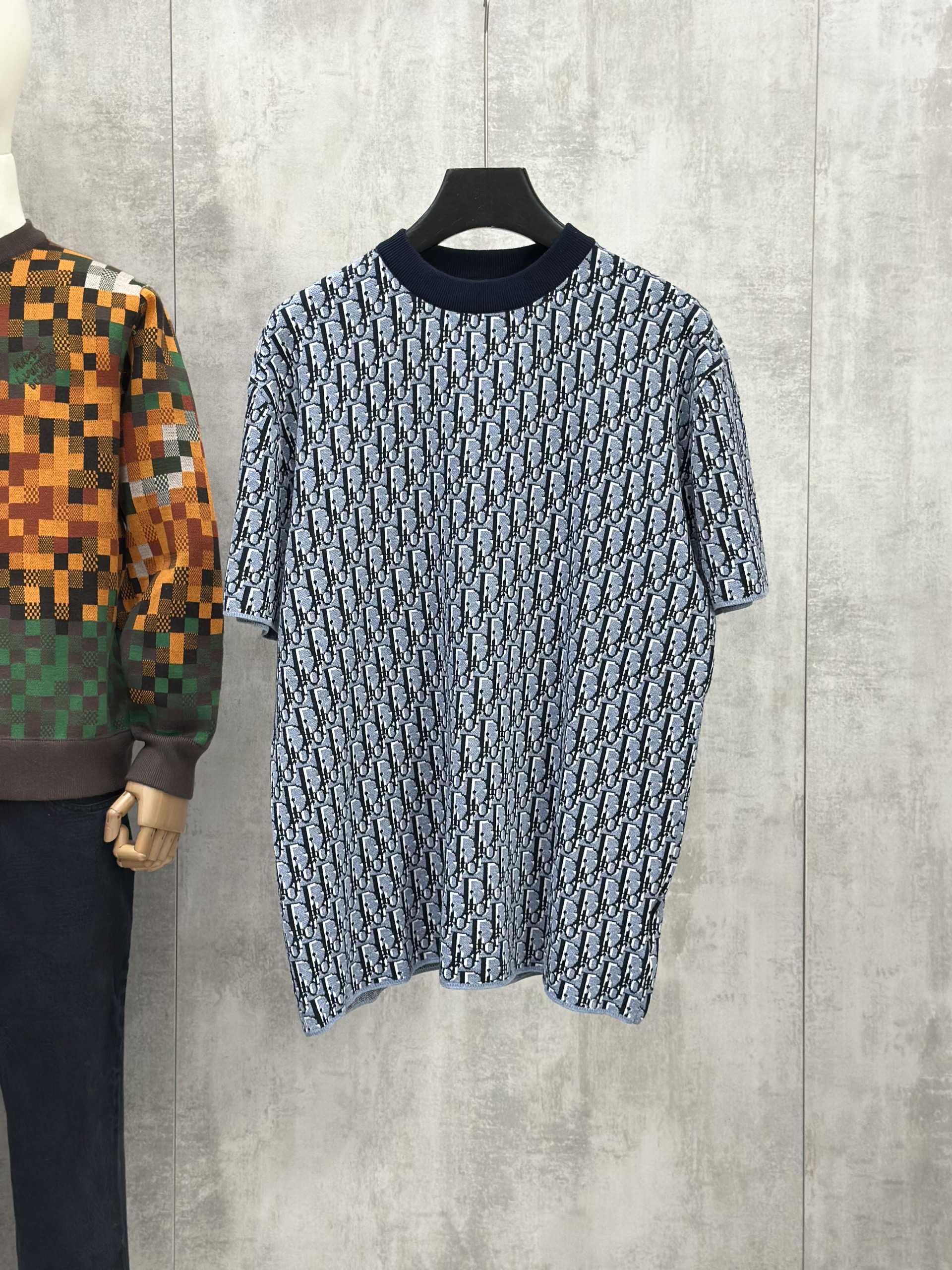 Áo phông T shirt len Dior CD Xanh họa tiết Obique full Like Auth S-L VTN