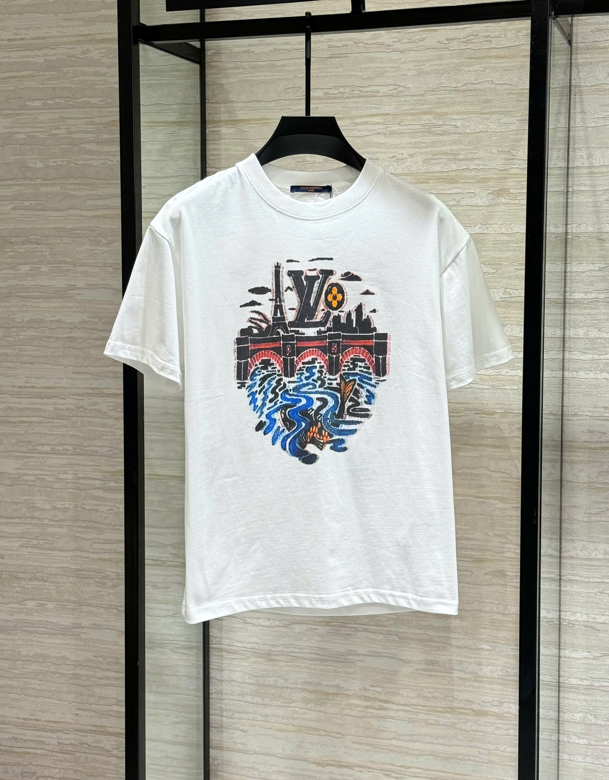 Áo phông T shirt Louis Vuitton LV Trắng họa tiết thành phố Paris Like Auth S-L DDT