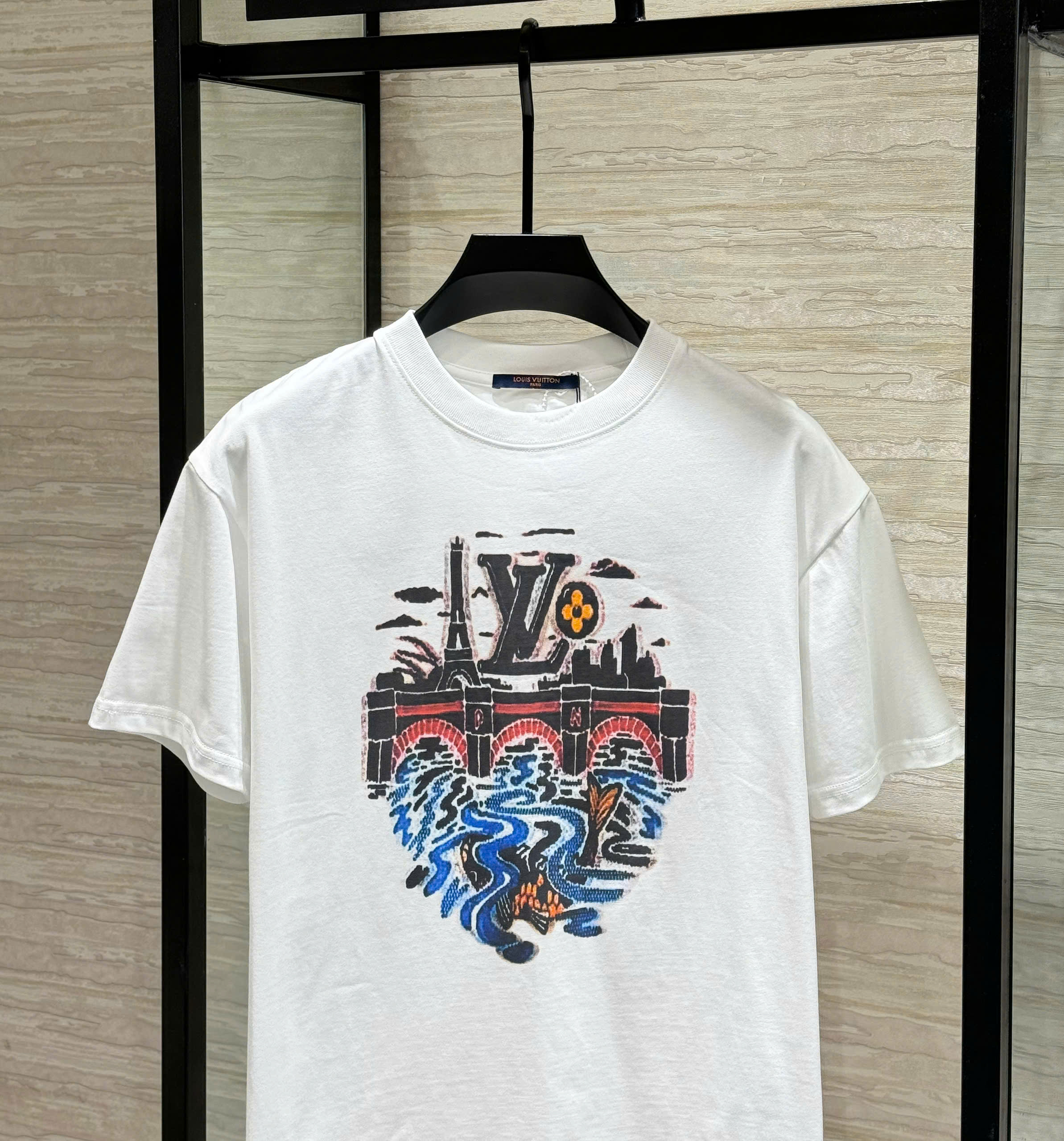 Áo phông T shirt Louis Vuitton LV Trắng họa tiết thành phố Paris Like Auth S-L DDT