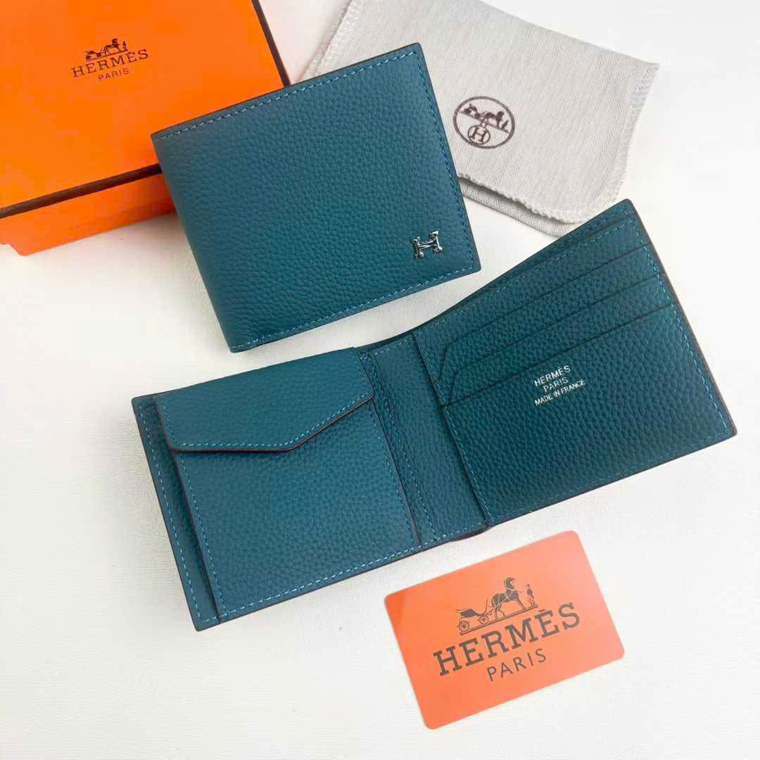 Ví ngắn thẻ gập Hermes HM da bê mềm Like Auth 12x10x3 PLD