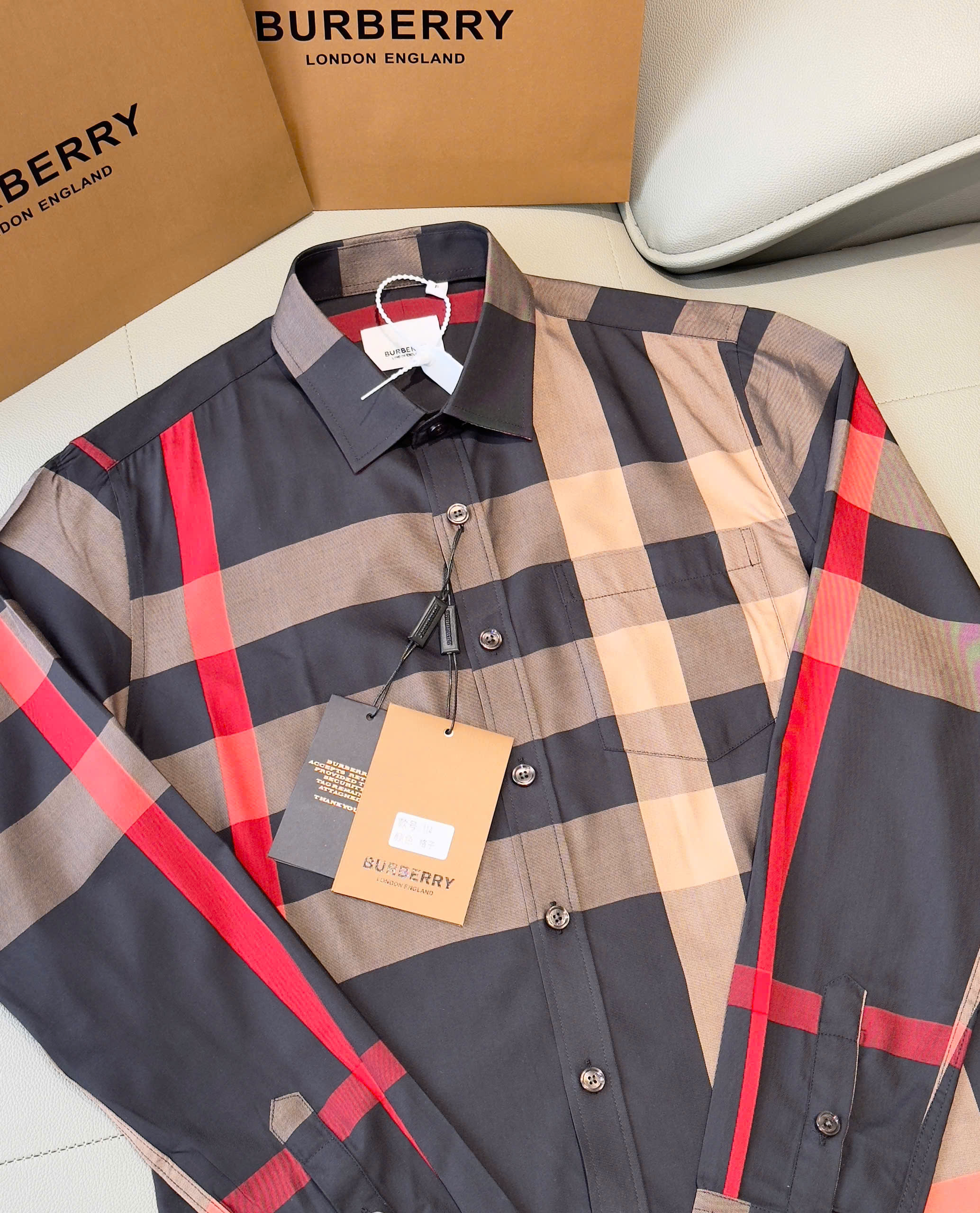 Áo sơ mi Burberry BBR Xám kẻ sọc Đỏ Like Auth S-XXL DDT