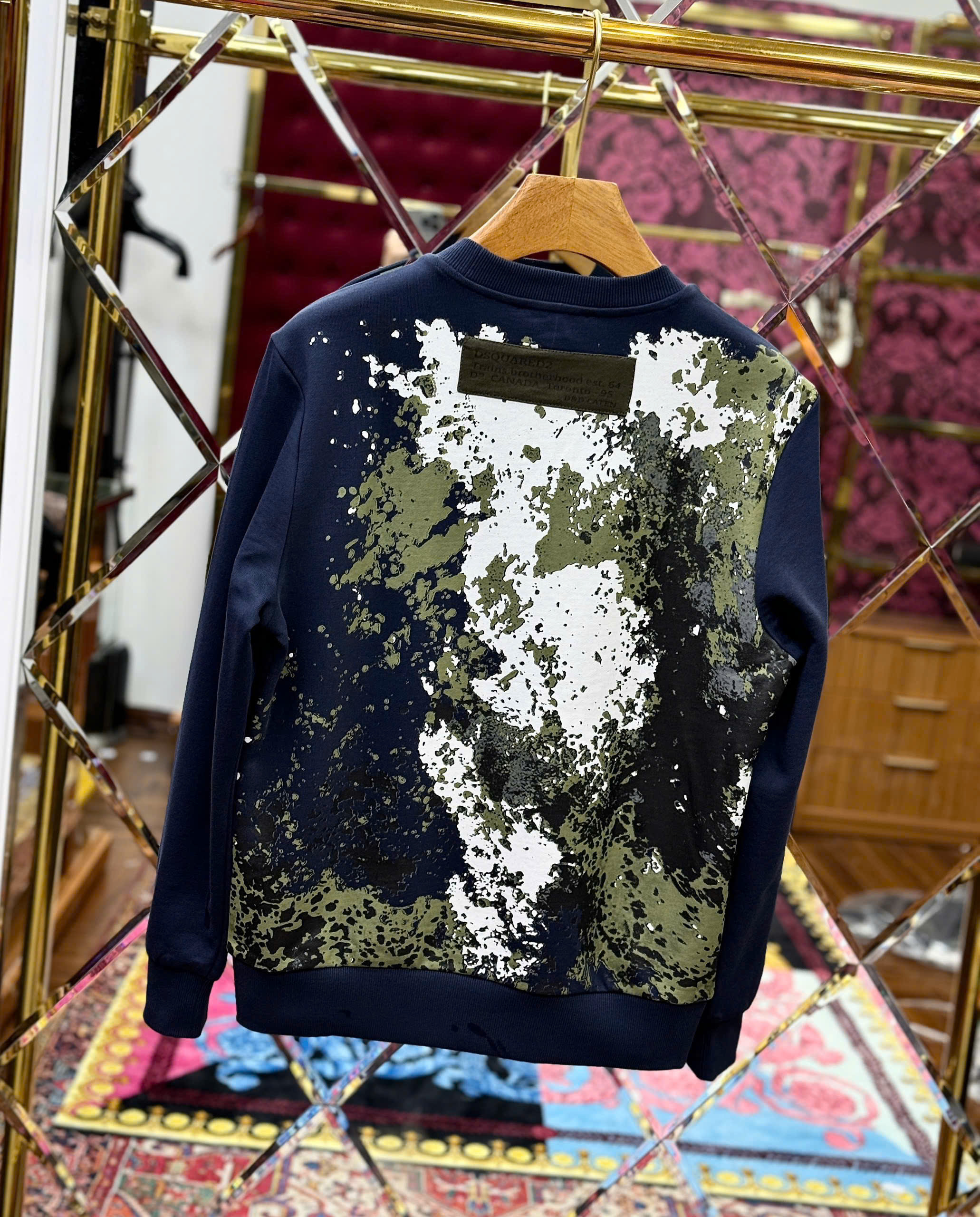 Áo sweater nỉ Dsquared2 DSQ Xanh Than loang sơn màu Like AUth S-XL MK