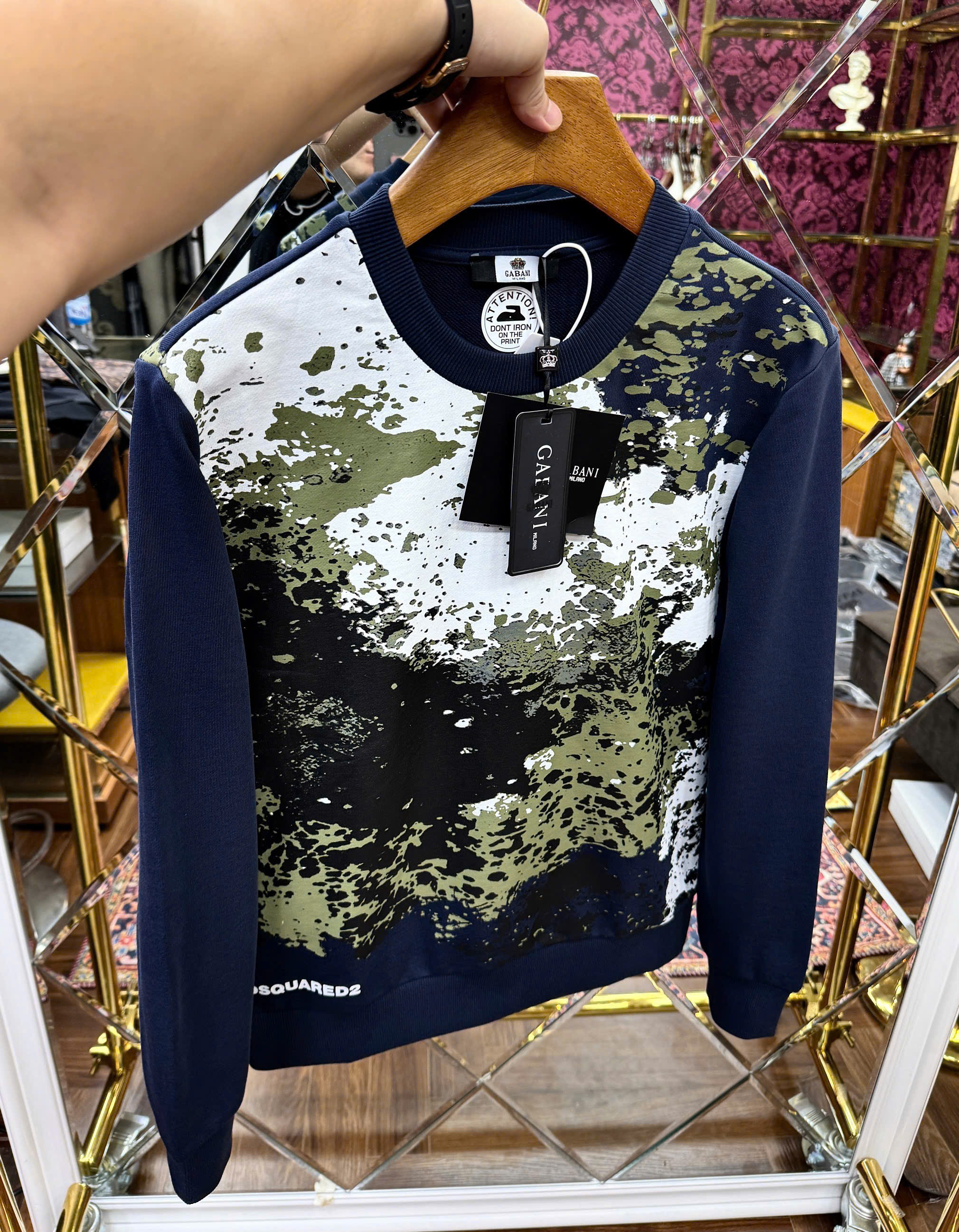 Áo sweater nỉ Dsquared2 DSQ Xanh Than loang sơn màu Like AUth S-XL MK