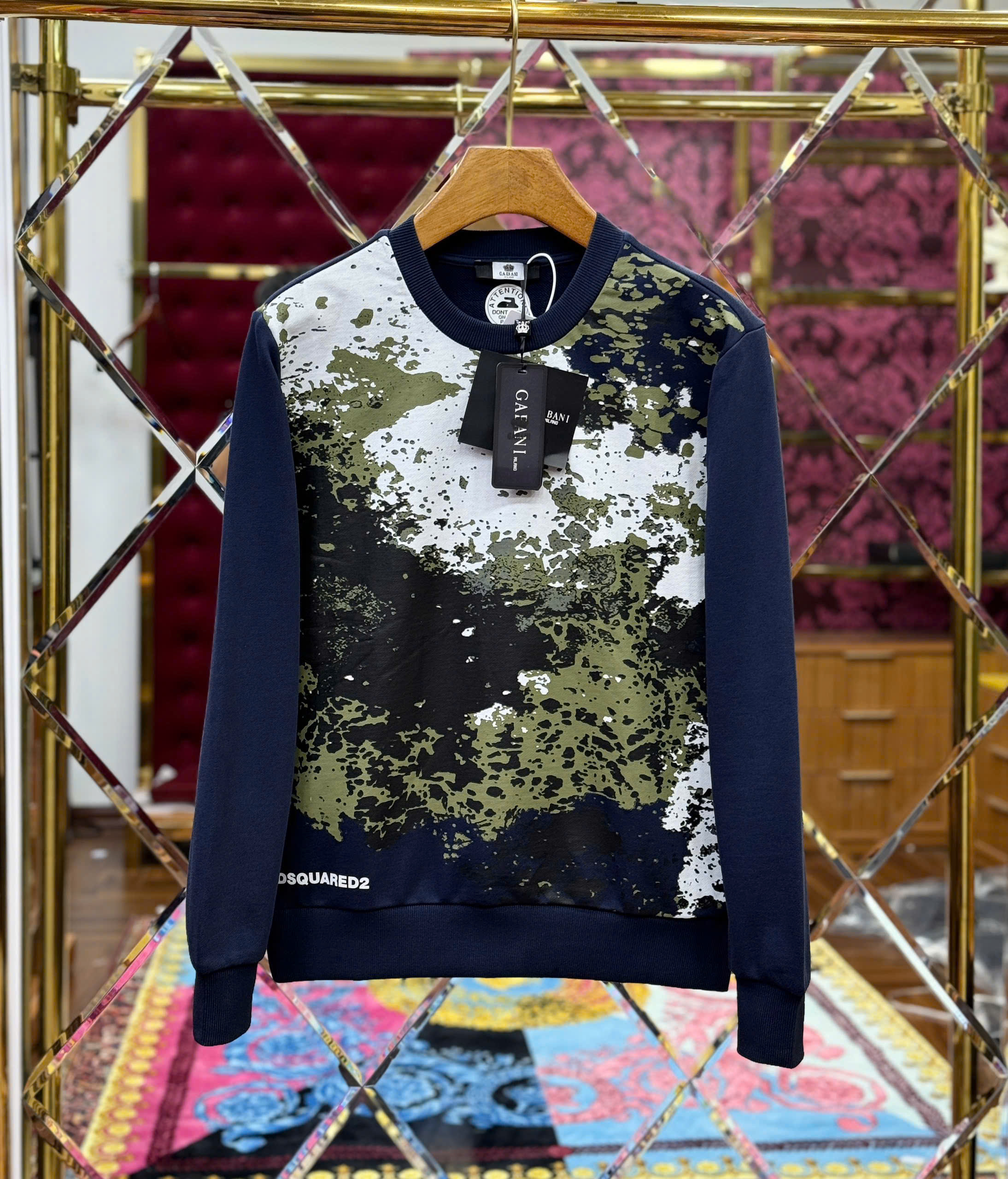 Áo sweater nỉ Dsquared2 DSQ Xanh Than loang sơn màu Like AUth S-XL MK