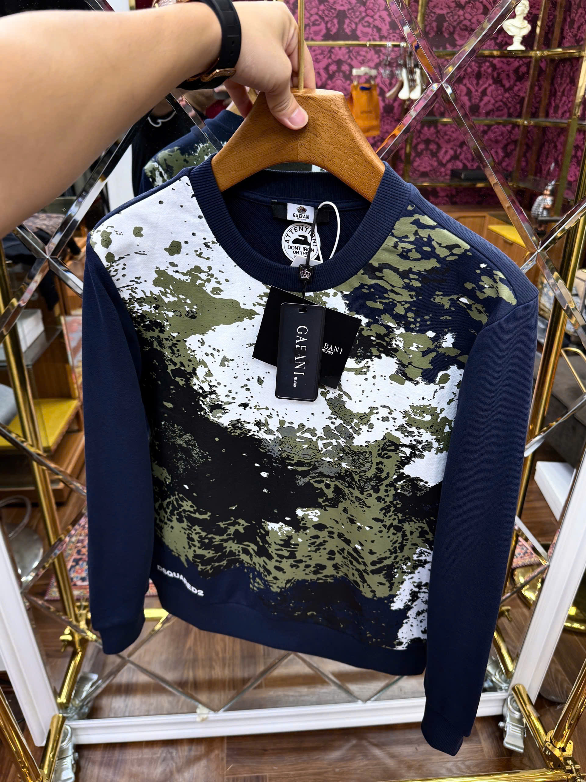 Áo sweater nỉ Dsquared2 DSQ Xanh Than loang sơn màu Like AUth S-XL MK