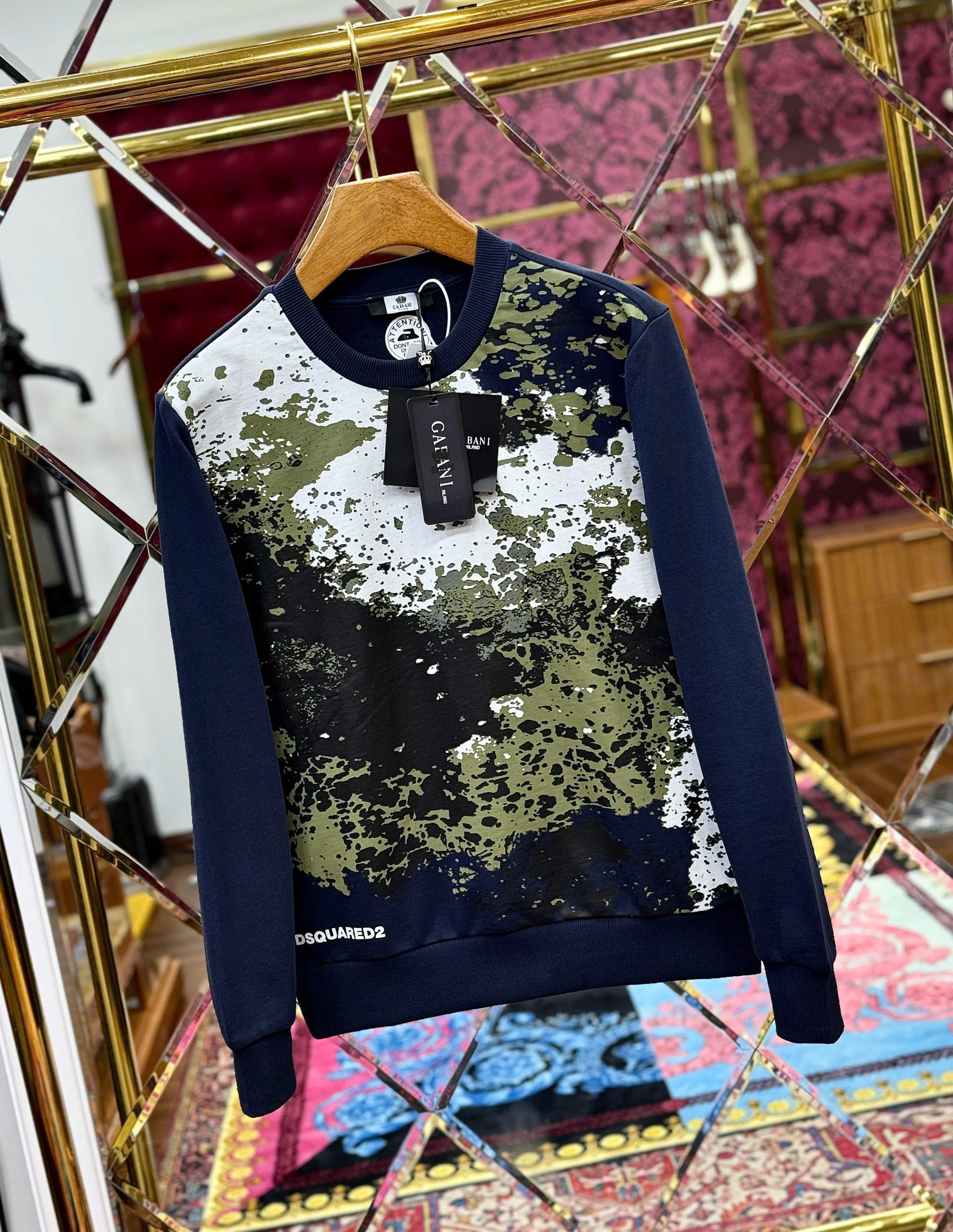 Áo sweater nỉ Dsquared2 DSQ Xanh Than loang sơn màu Like AUth S-XL MK