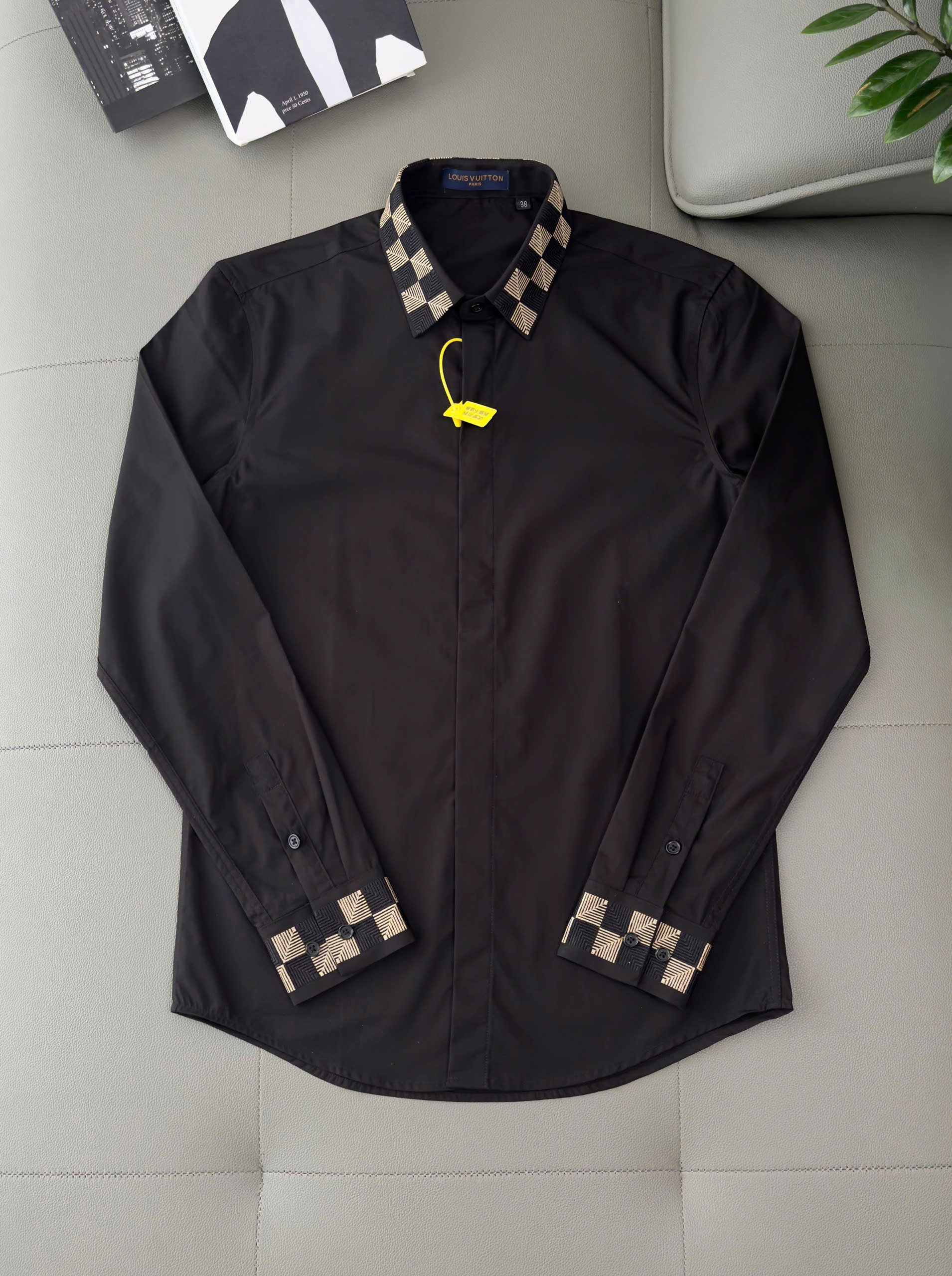 Áo sơ mi Louis Vuitton LV Đen check tay cổ caro Like Auth 38-41 DDT