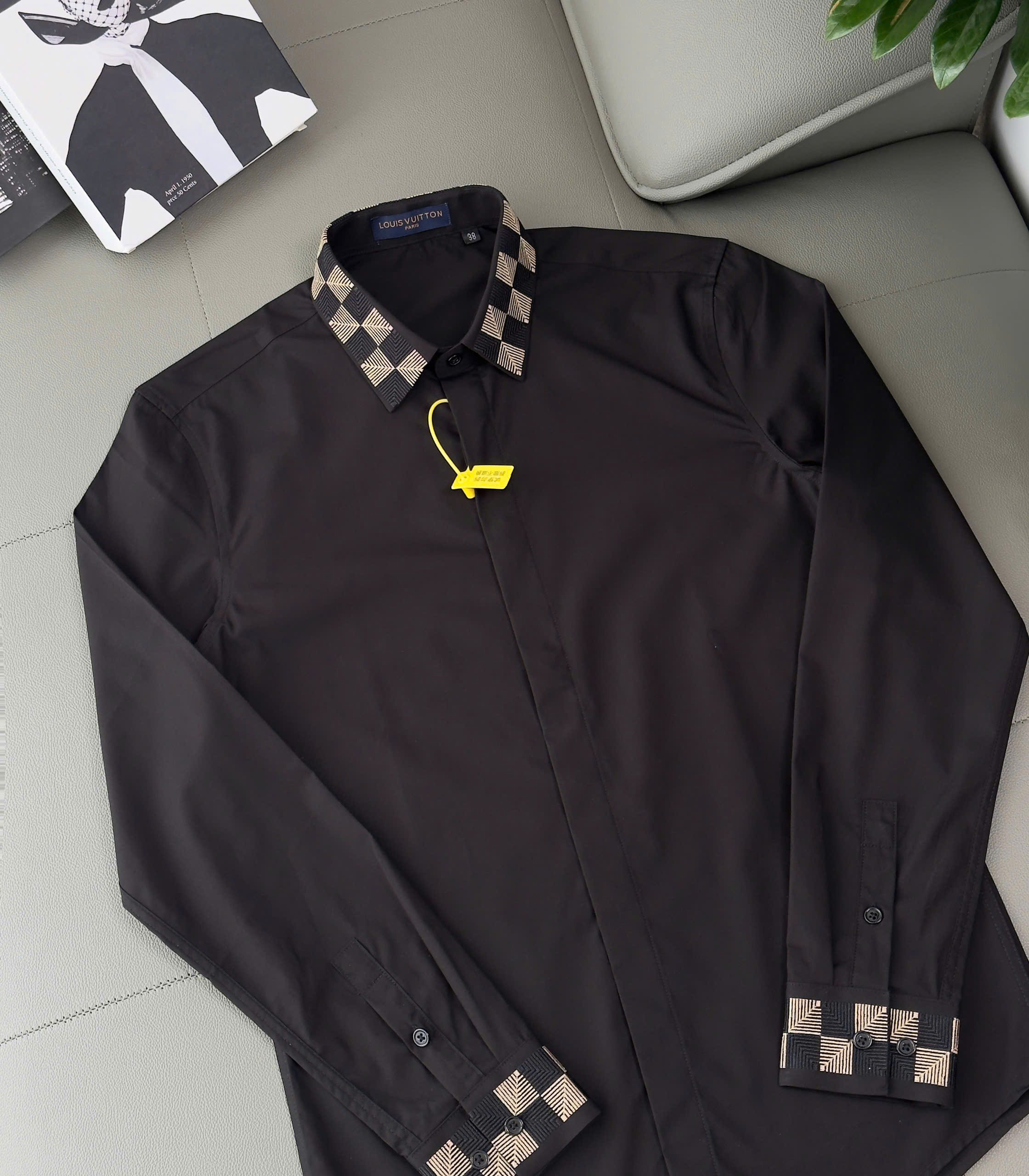 Áo sơ mi Louis Vuitton LV Đen check tay cổ caro Like Auth 38-41 DDT