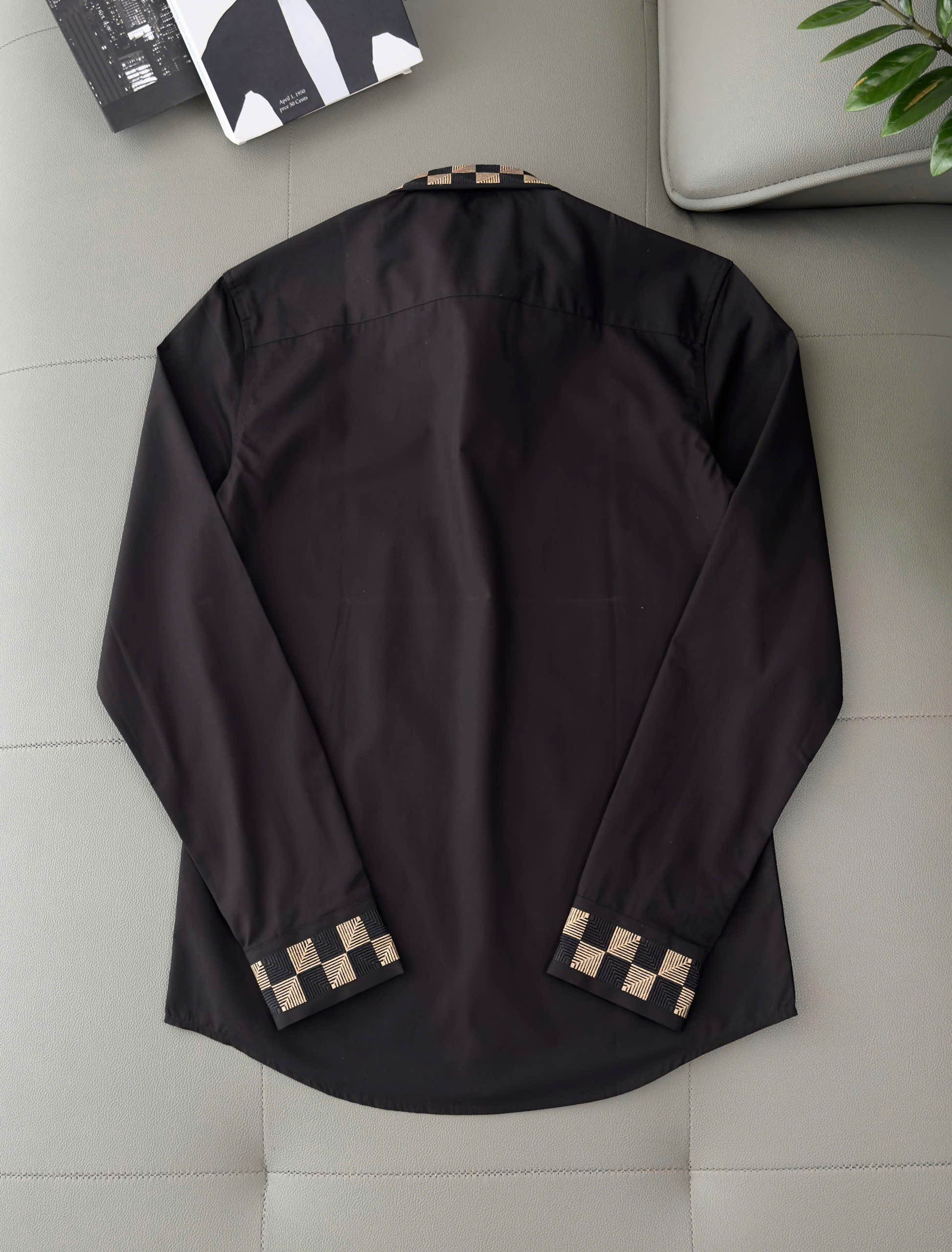 Áo sơ mi Louis Vuitton LV Đen check tay cổ caro Like Auth 38-41 DDT