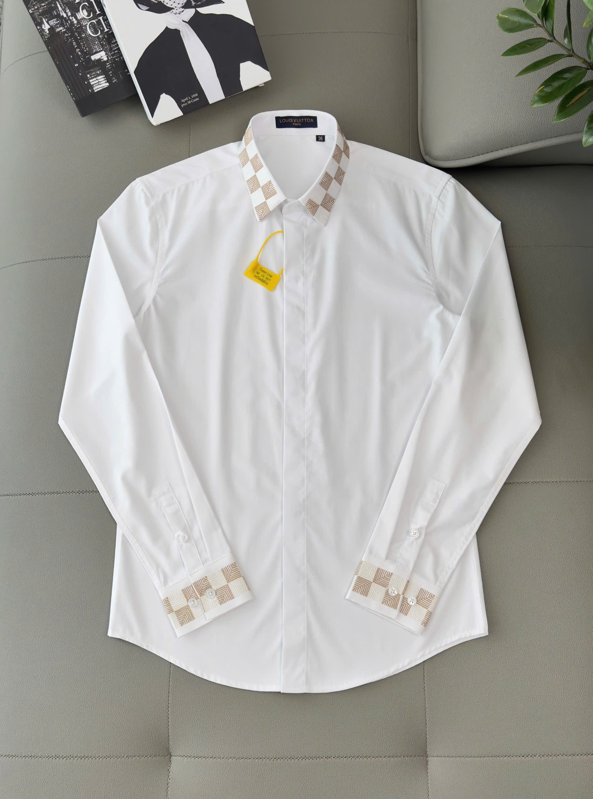 Áo sơ mi Louis Vuitton LV Trắng check tay cổ caro Like Auth 38-41 DDT