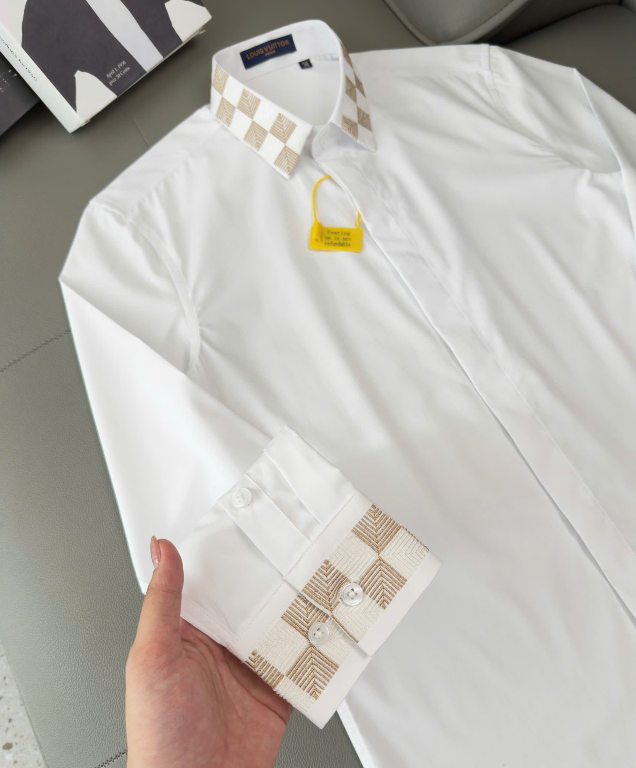 Áo sơ mi Louis Vuitton LV Trắng check tay cổ caro Like Auth 38-41 DDT