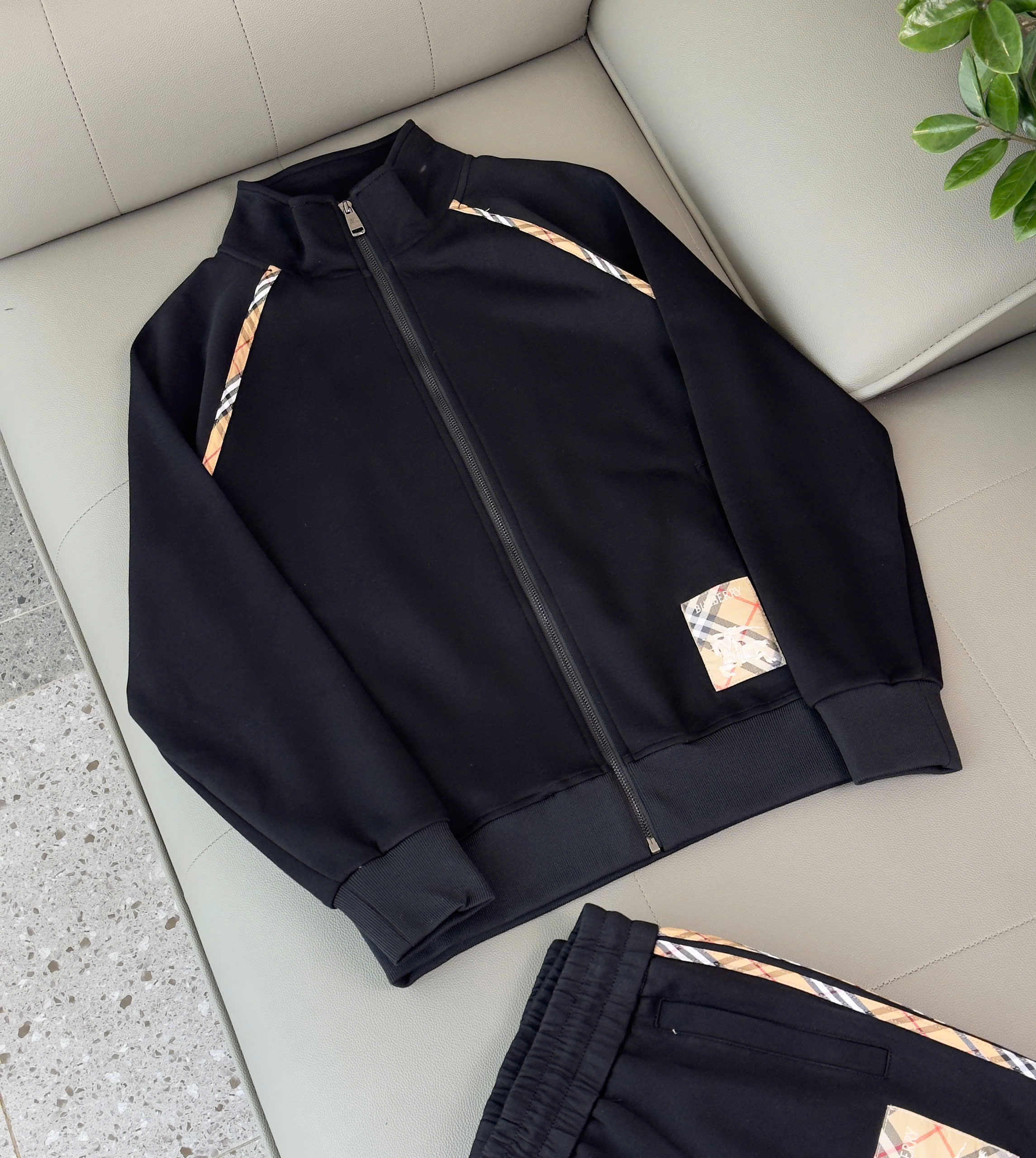 Set bộ nỉ Burberry BBR check viền kẻ chéo sọc Nâu Like Auth M-XXL DDT