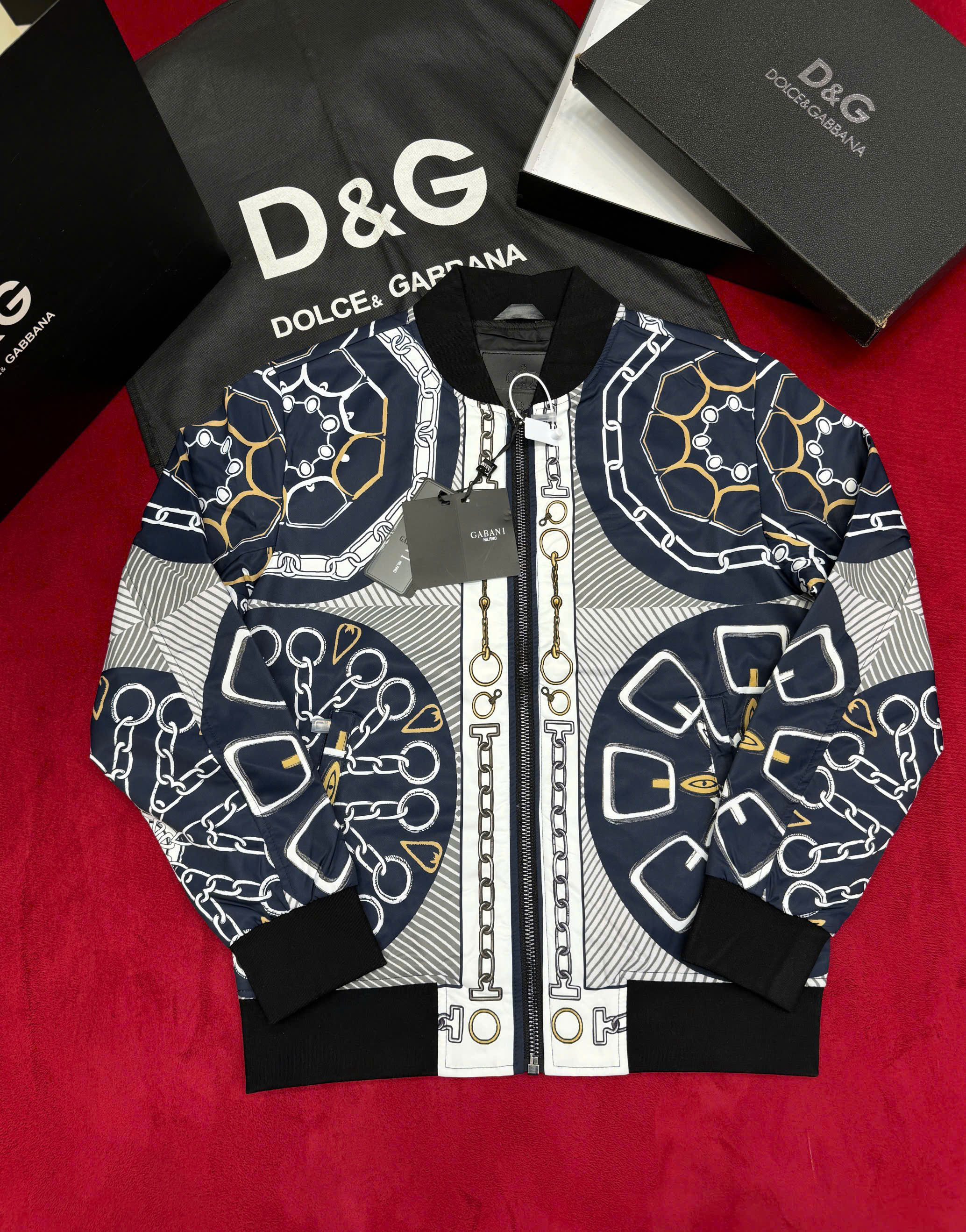Áo khoác bomber Dolce Gabbana DG họa tiết Xích phối Vạn Hoa Like Auth 46-50 CD