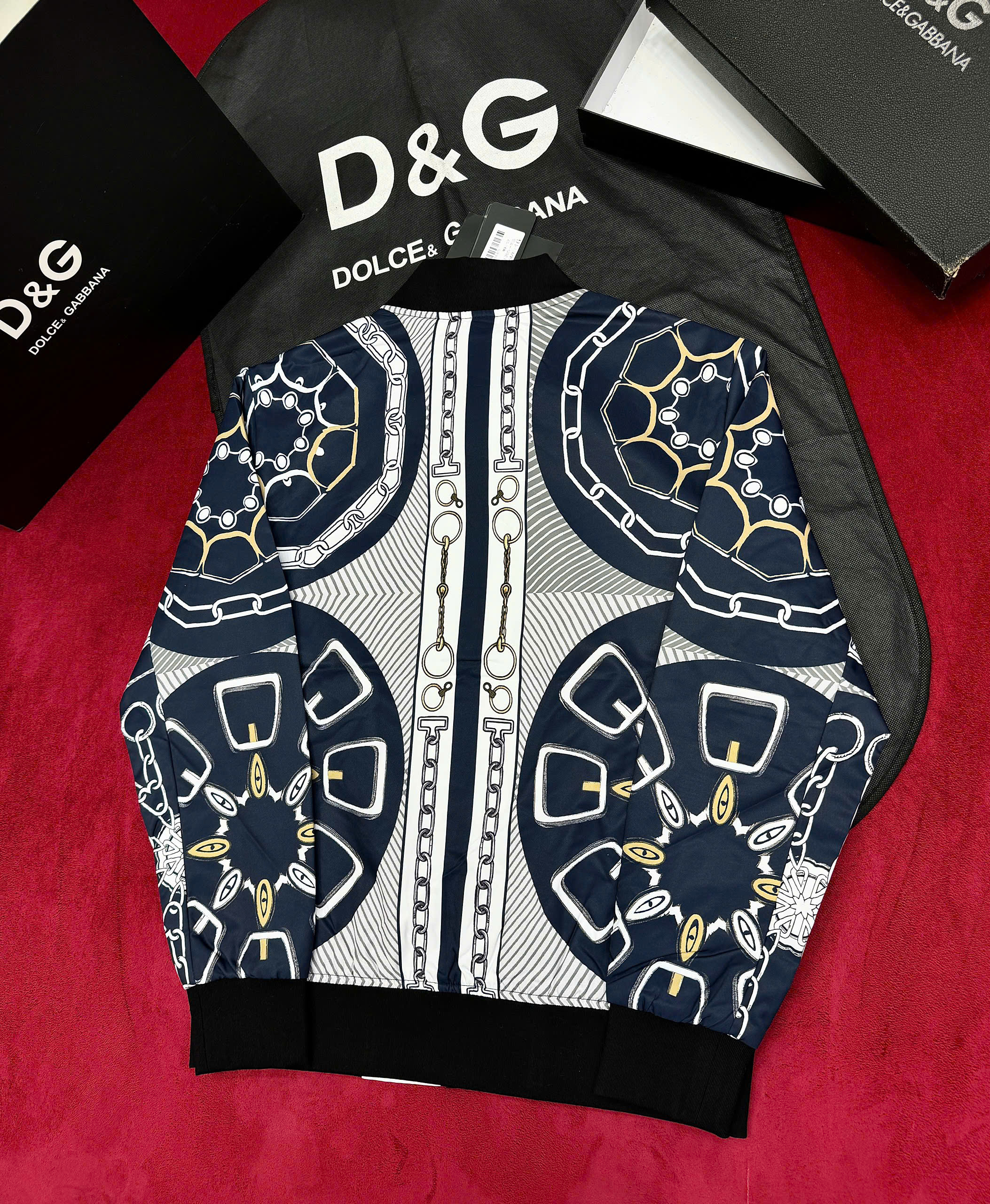 Áo khoác bomber Dolce Gabbana DG họa tiết Xích phối Vạn Hoa Like Auth 46-50 CD