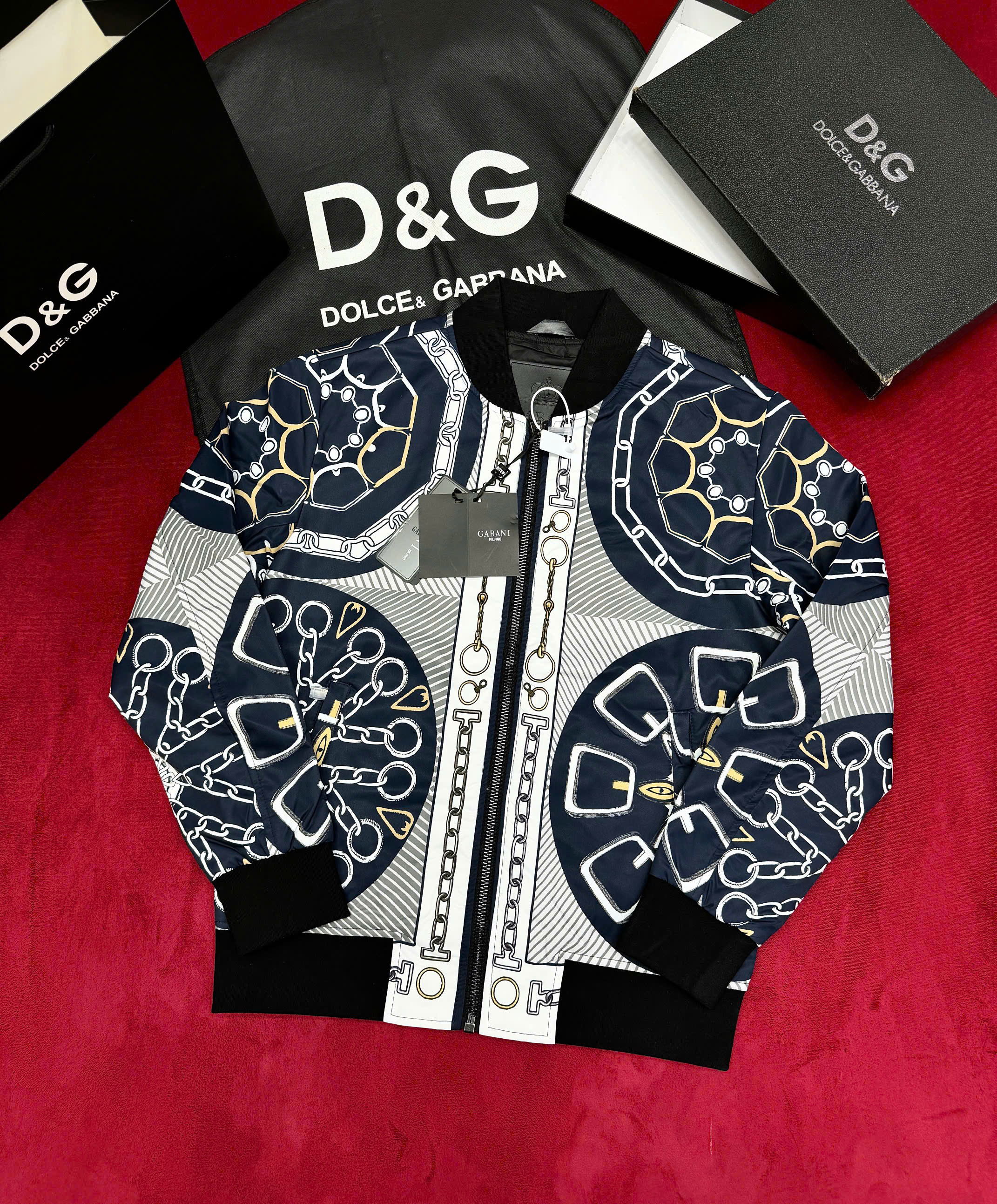 Áo khoác bomber Dolce Gabbana DG họa tiết Xích phối Vạn Hoa Like Auth 46-50 CD