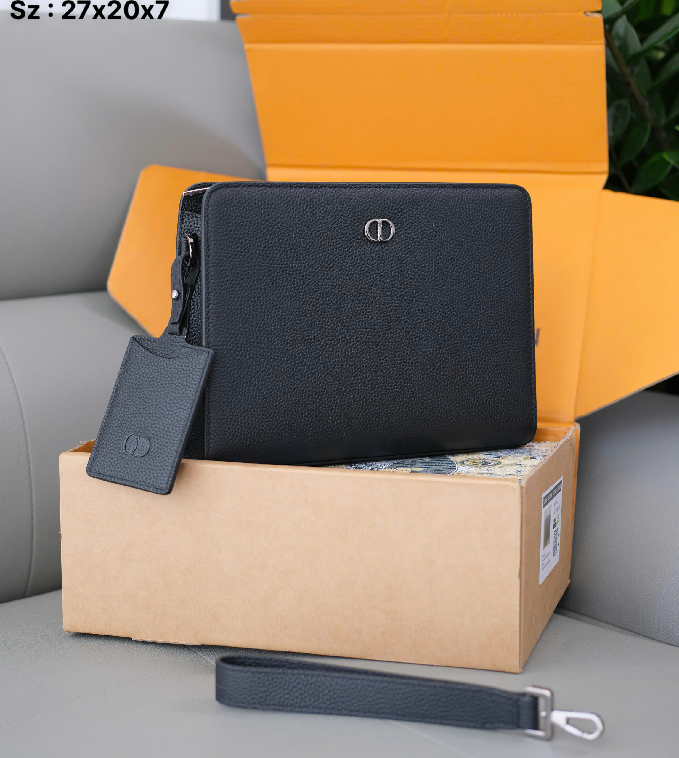 Túi ví Clutch Dior CD Đen sần logo tag bạc Like Auth 27x20x7 DDT