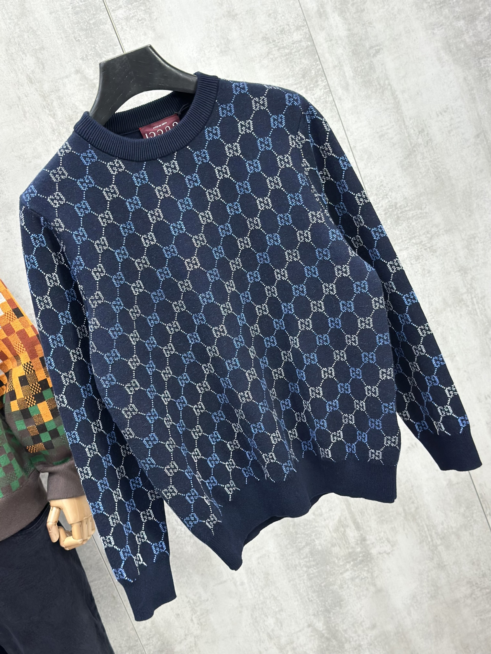 Áo Cardigan-Sweater len Gucci GC Xanh than full monogram Like Auth XS-M VTN