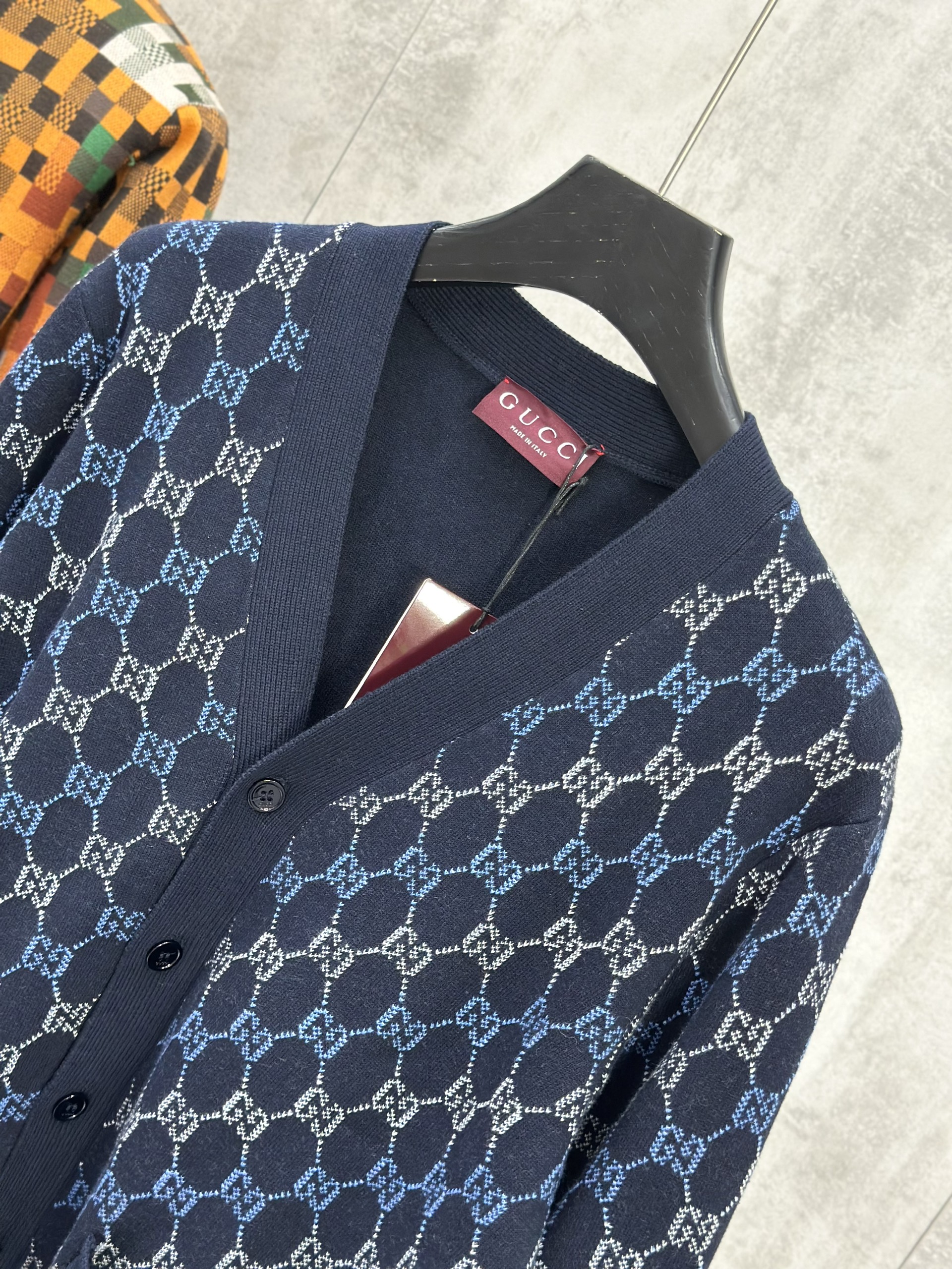 Áo Cardigan-Sweater len Gucci GC Xanh than full monogram Like Auth XS-M VTN