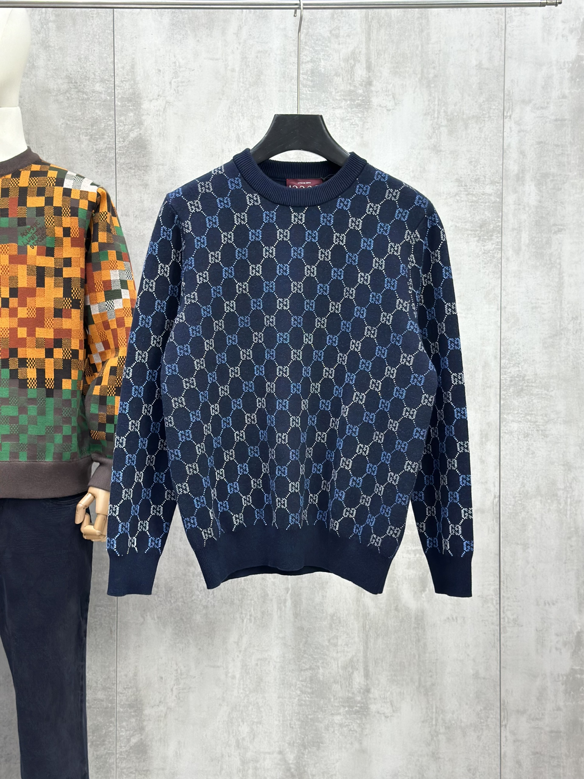 Áo Cardigan-Sweater len Gucci GC Xanh than full monogram Like Auth XS-M VTN