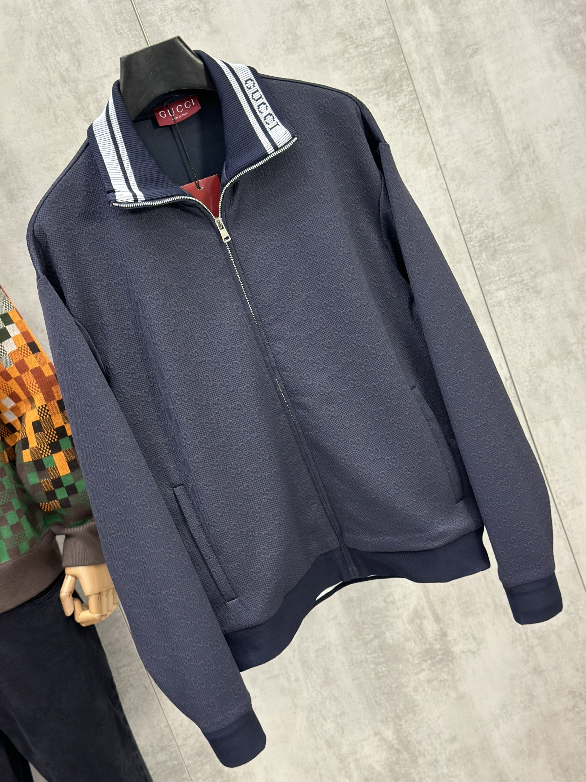 Áo khoác Gucci GC Xanh than full monogram logo check cổ Like AUth S-L VTN