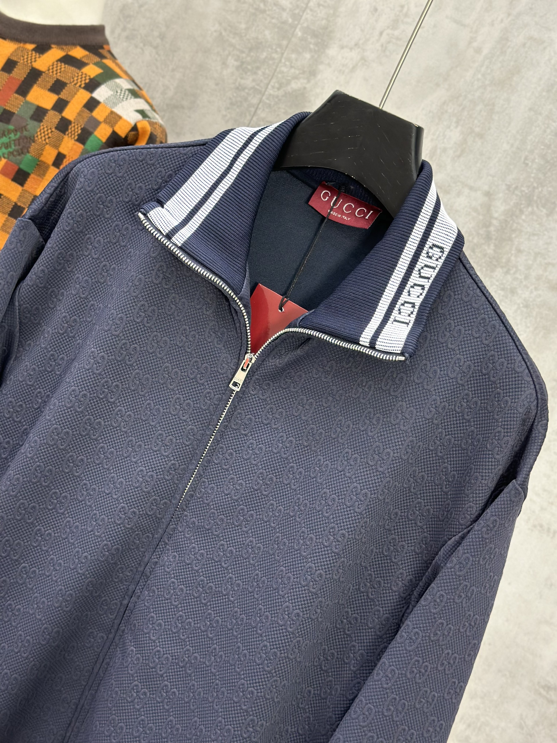 Áo khoác Gucci GC Xanh than full monogram logo check cổ Like AUth S-L VTN