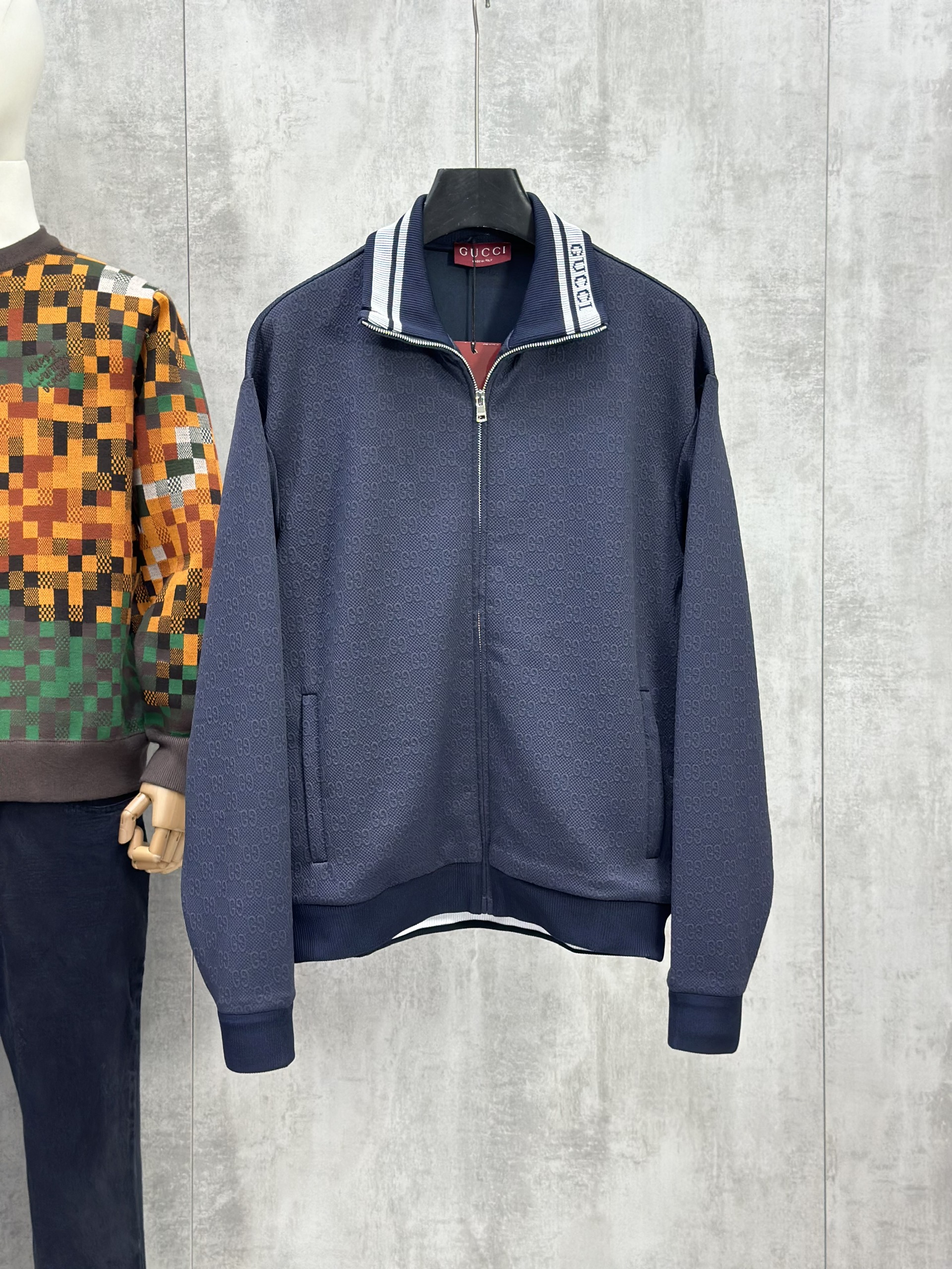 Áo khoác Gucci GC Xanh than full monogram logo check cổ Like AUth S-L VTN